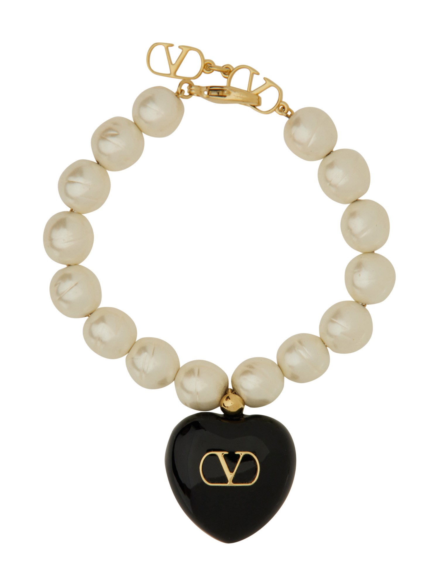 Valentino Garavani Ivory Pearls Coeur Royal Bracelet In Gold