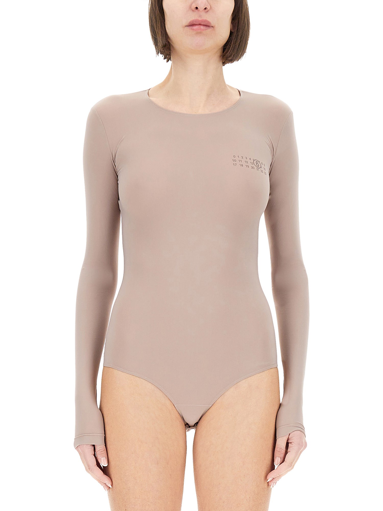 Mm6 Maison Margiela Mm6 By Maison Margiela Form-fitting Bodysuit With Long Sleeves In Beige
