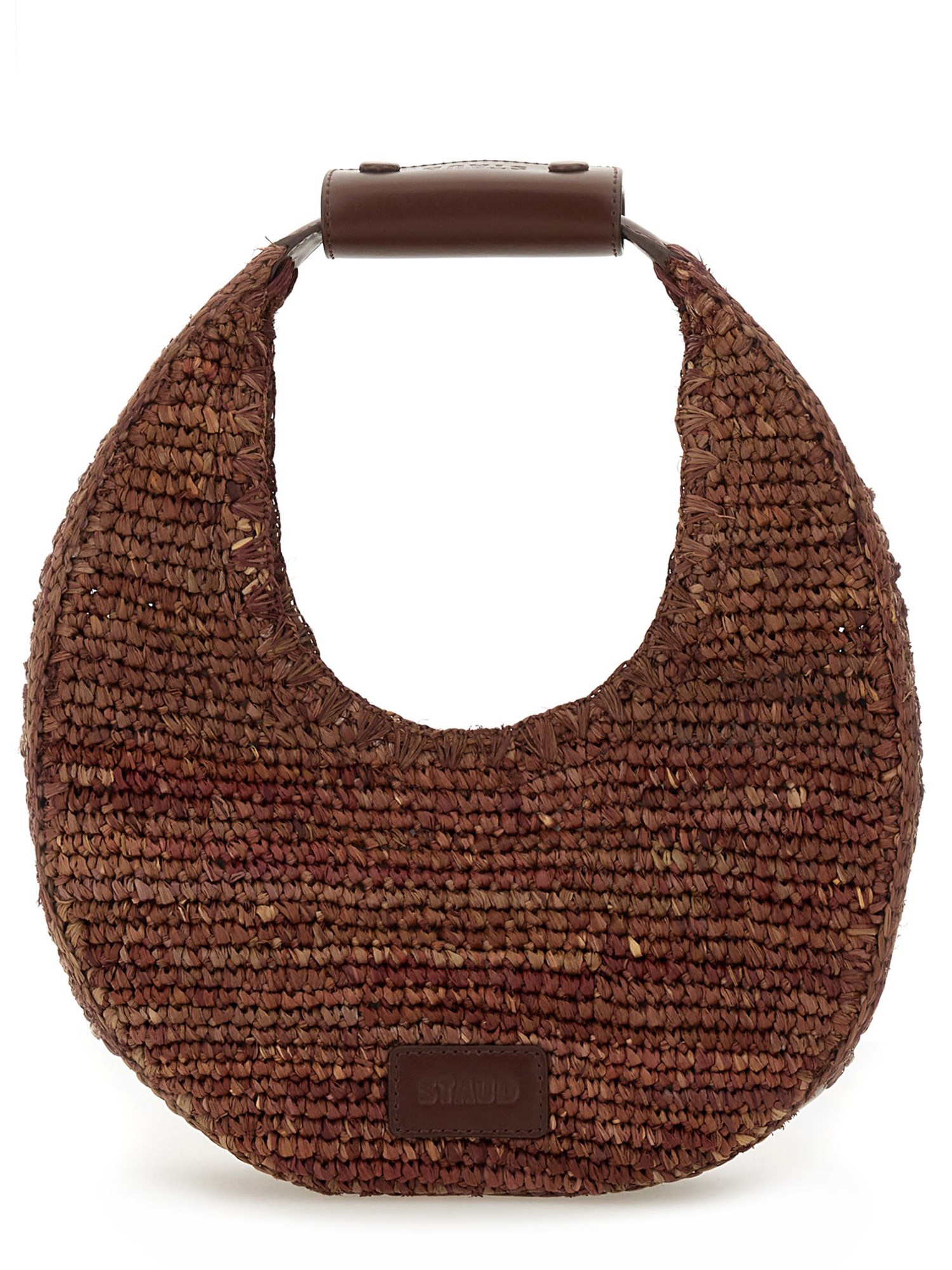 Shop Staud Raffia "moon" Bag In Brown