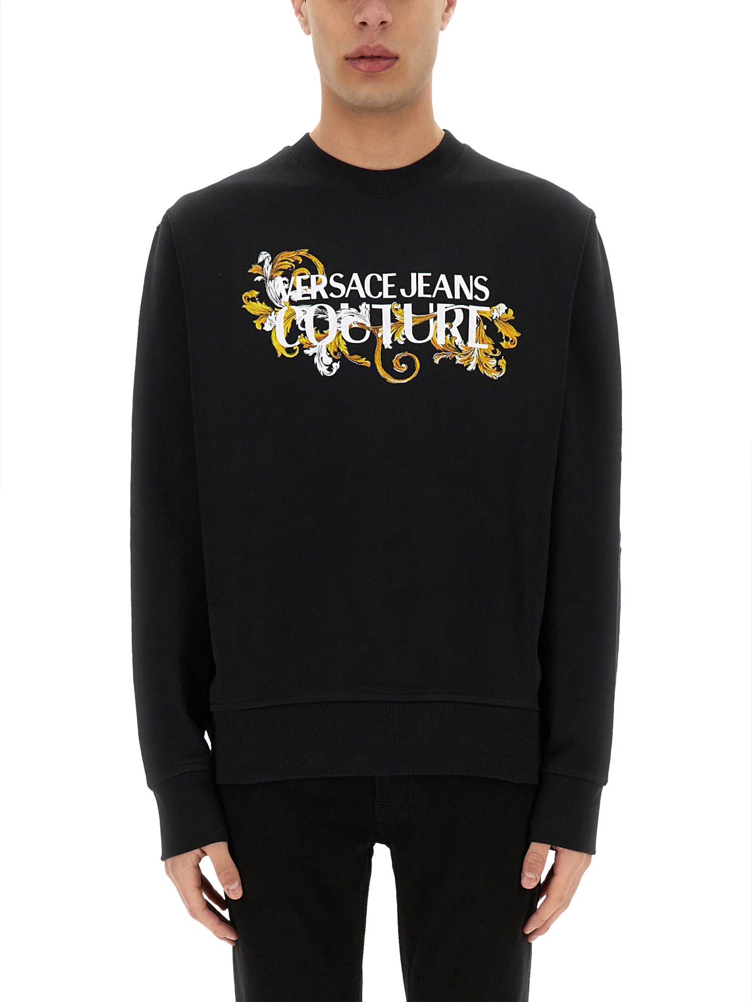 VERSACE JEANS COUTURE SWEATSHIRT WITH BAROQUE OUTLINE LOGO 