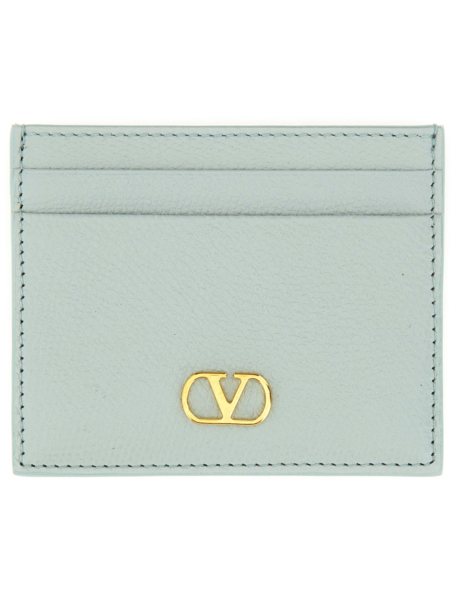 Valentino Blue Vlogo Signature Grainy Calfskin Card Holder In Green