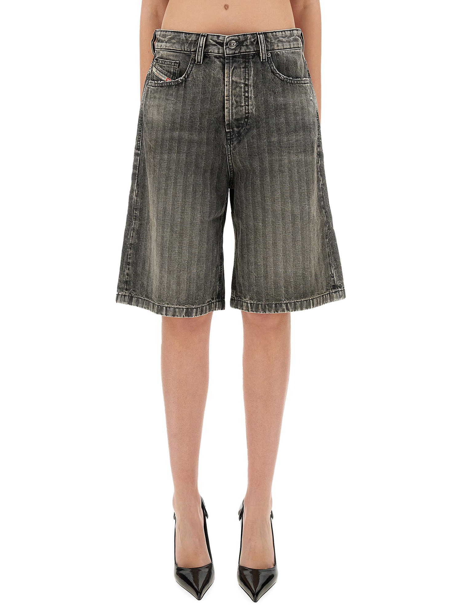 Diesel De-sire-short Herringbone Denim Shorts