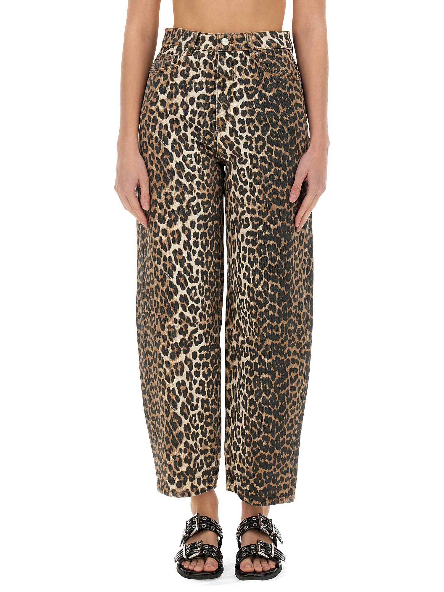 Ganni Stary Barrel Jeans In Leopard In Animalier