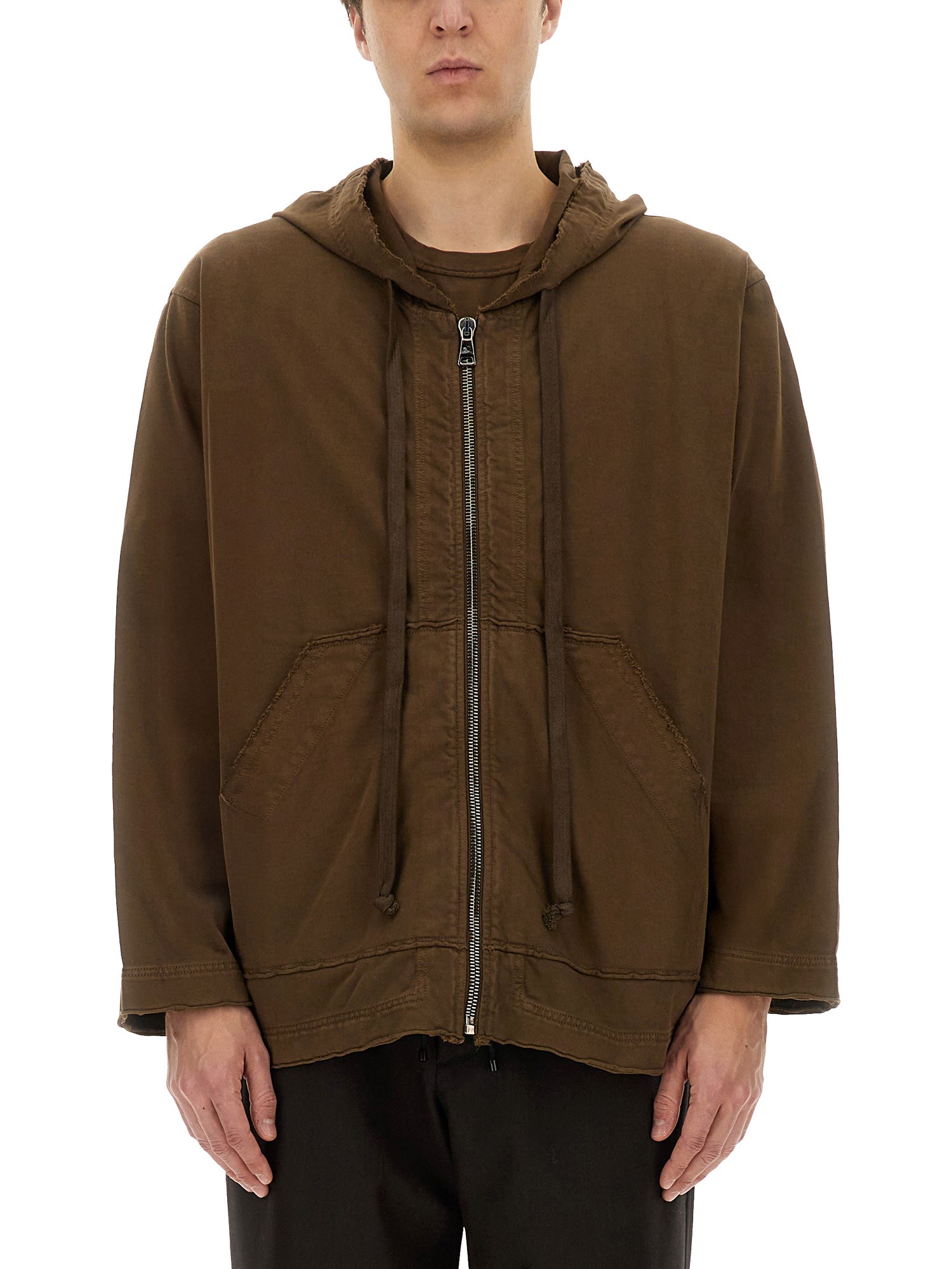 Uma Wang Zipper Hoodie In Brown