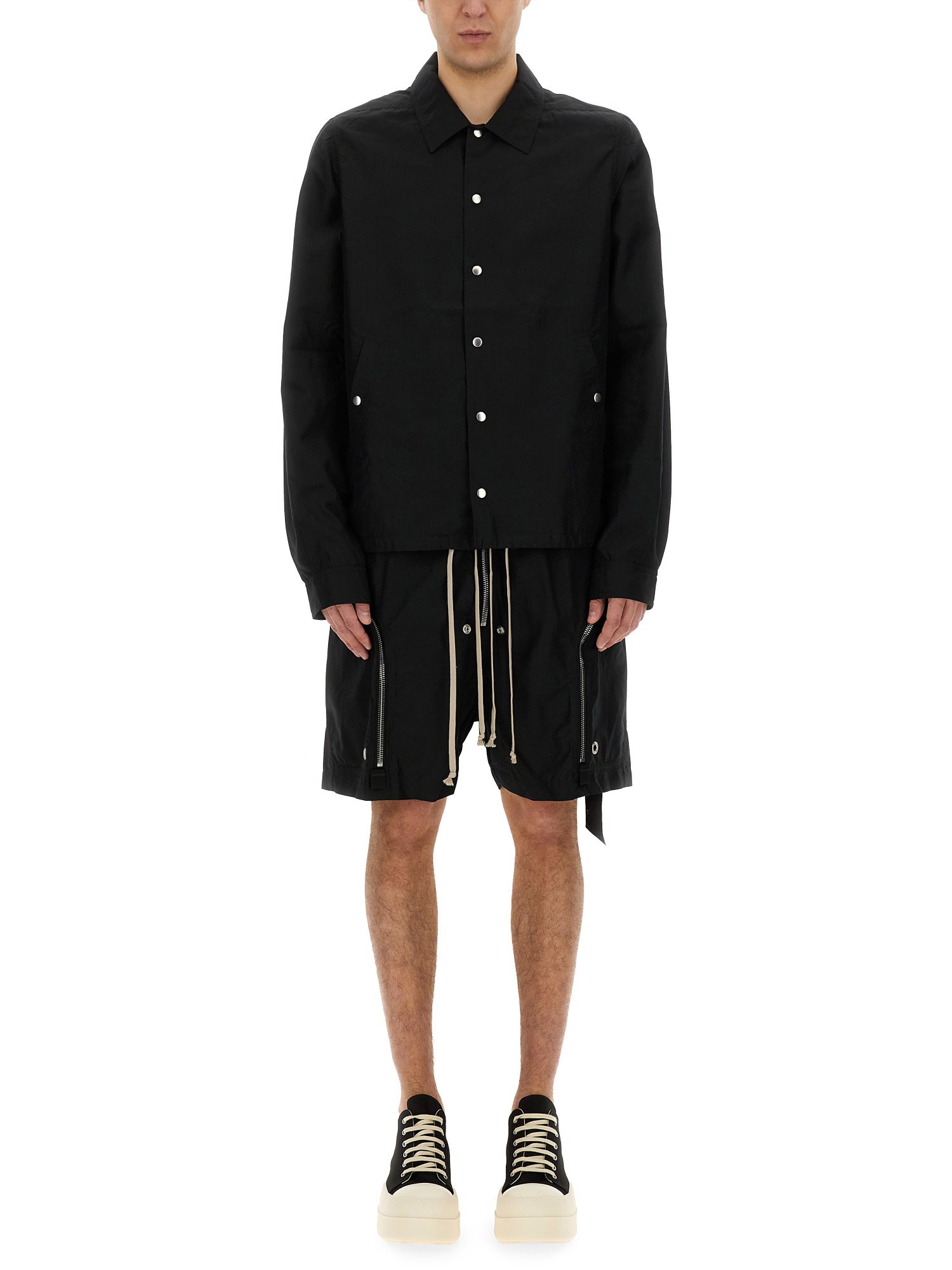 Rick Owens Drkshdw Drawstring Button-up Overshirt In Black