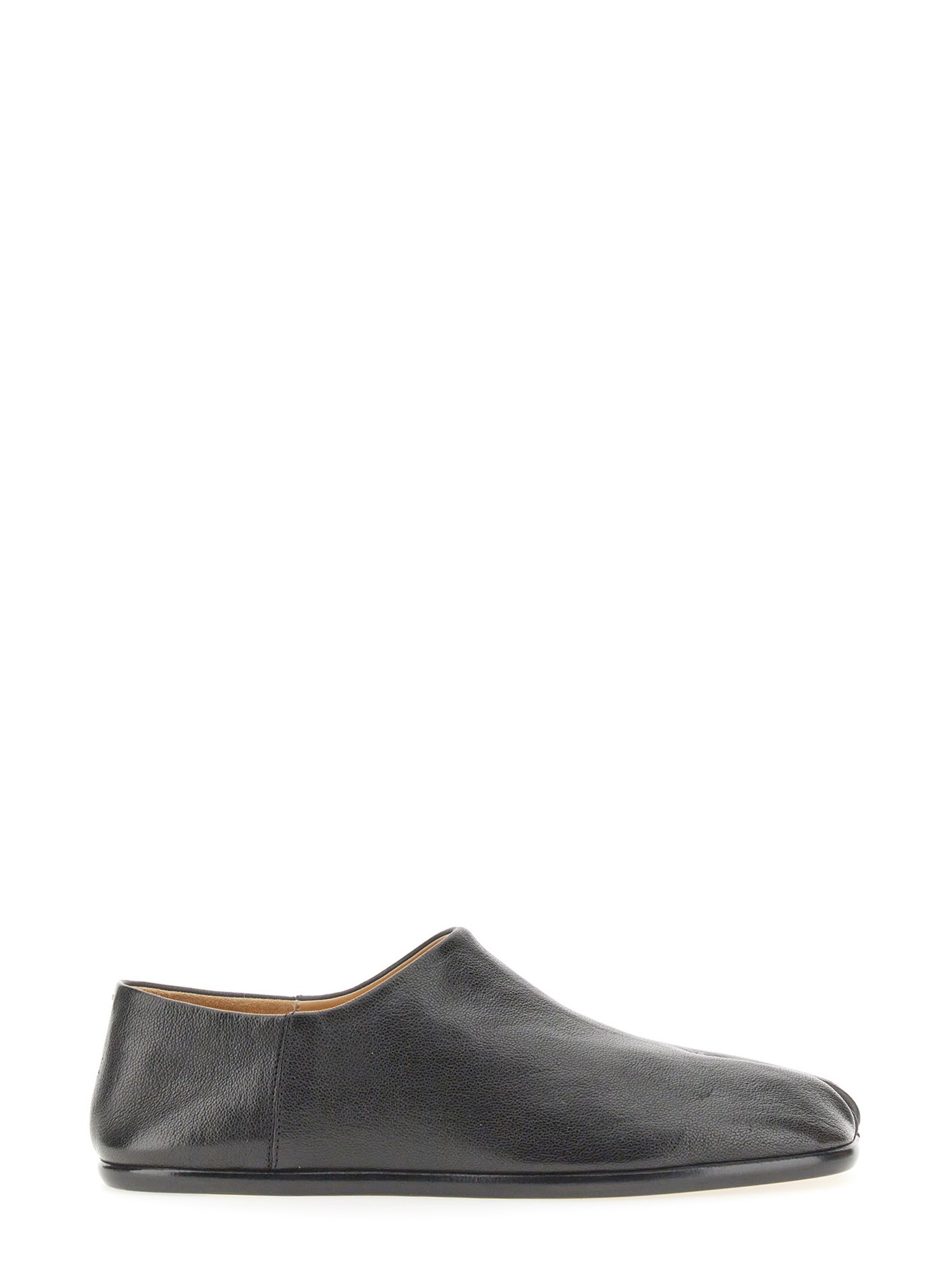 Maison Margiela Tabi Grey Branded Leather Slip On In Black