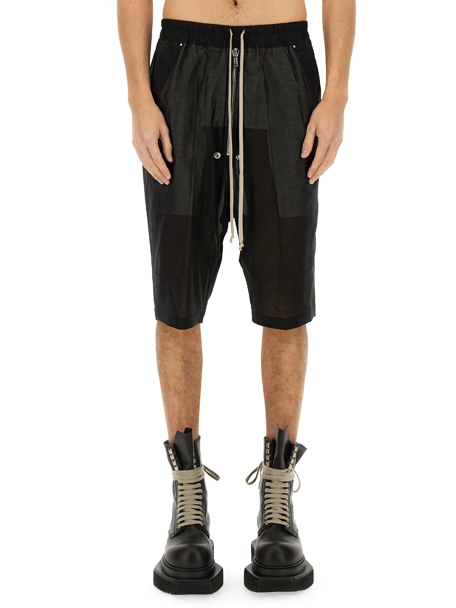 Rick Owens Drawstring Knee Length Shorts With Button Detailing In Black