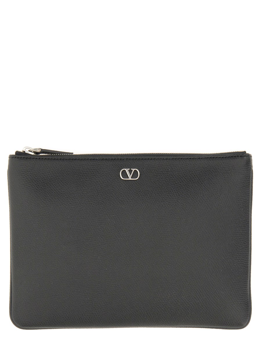 POUCH VLOGO SIGNATURE IN VITELLO GRANATO