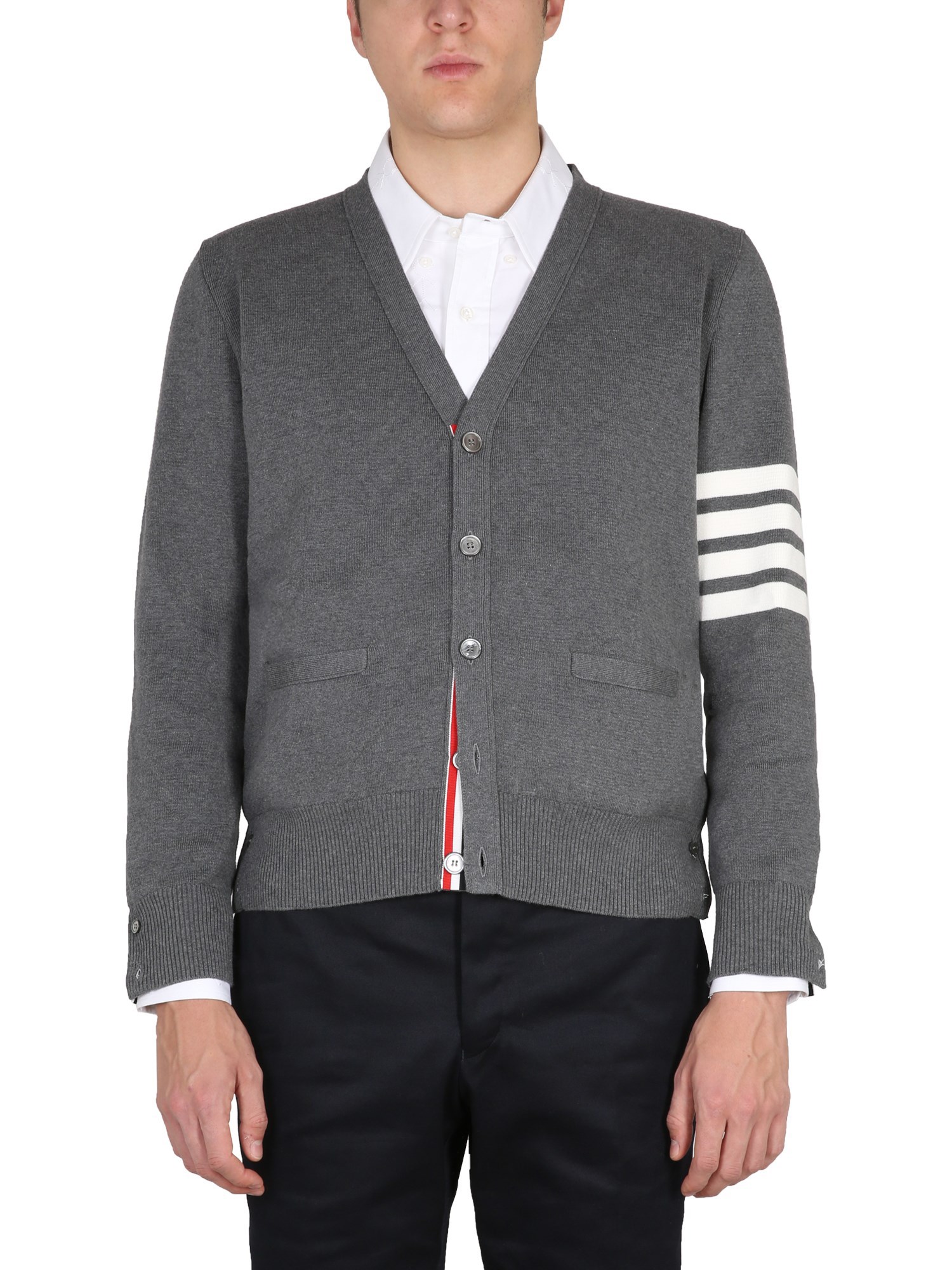 Shop Thom Browne Cotton Cardigan In Grey