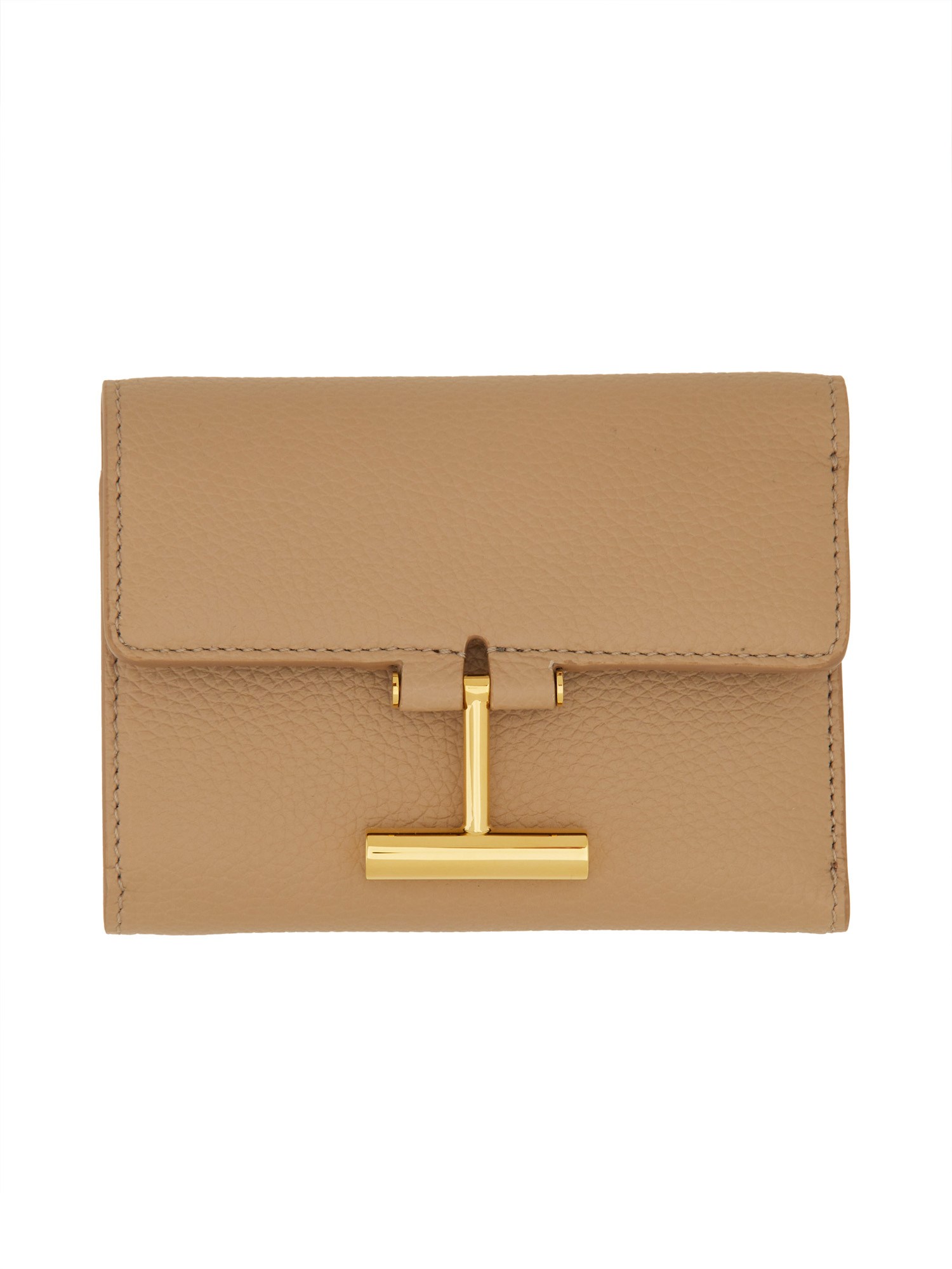 Tom Ford Leather Wallet Featuring Gold-tone Hardware In Beige