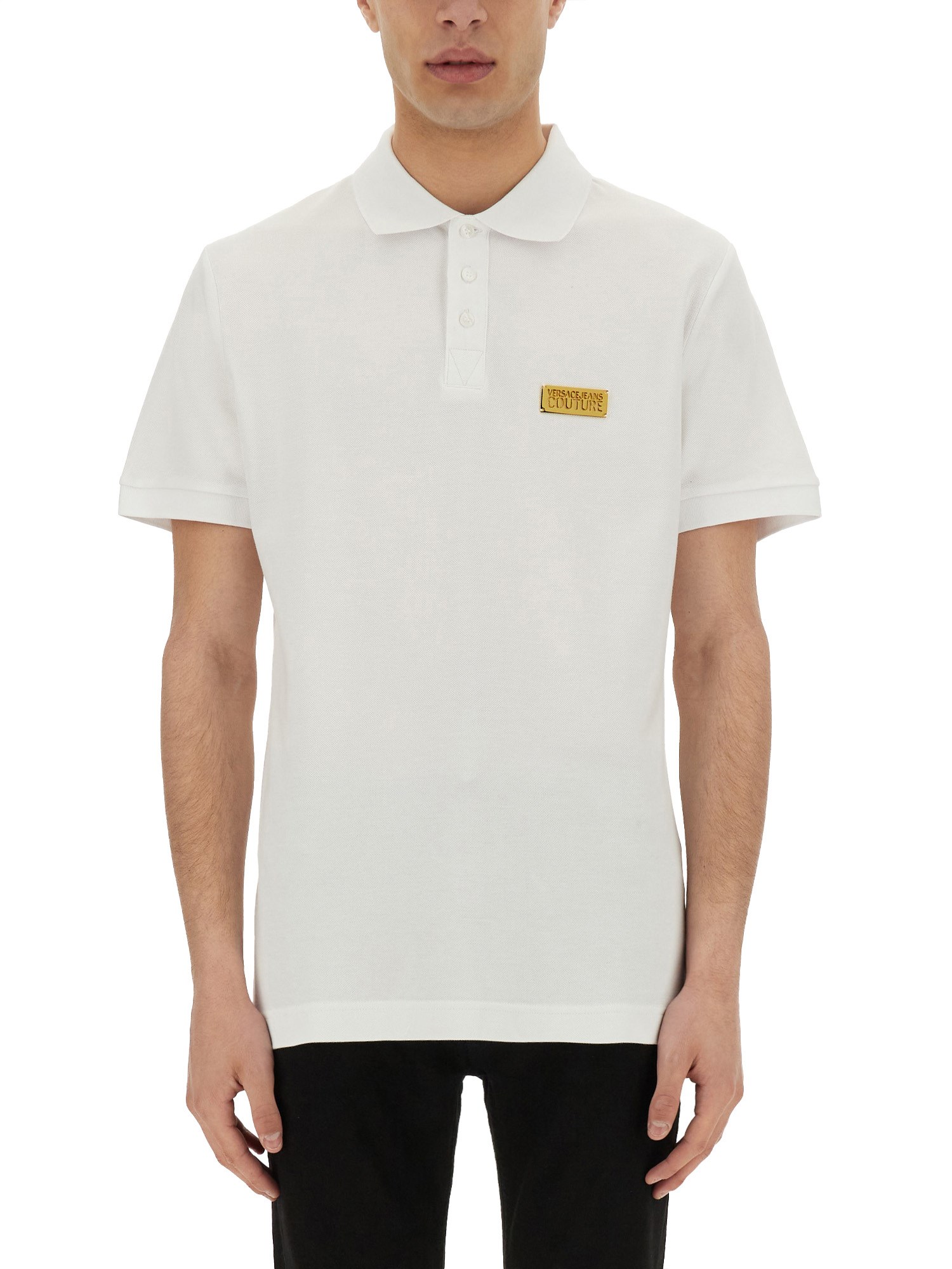 VERSACE JEANS COUTURE POLO SHIRT WITH LOGO PLAQUE 