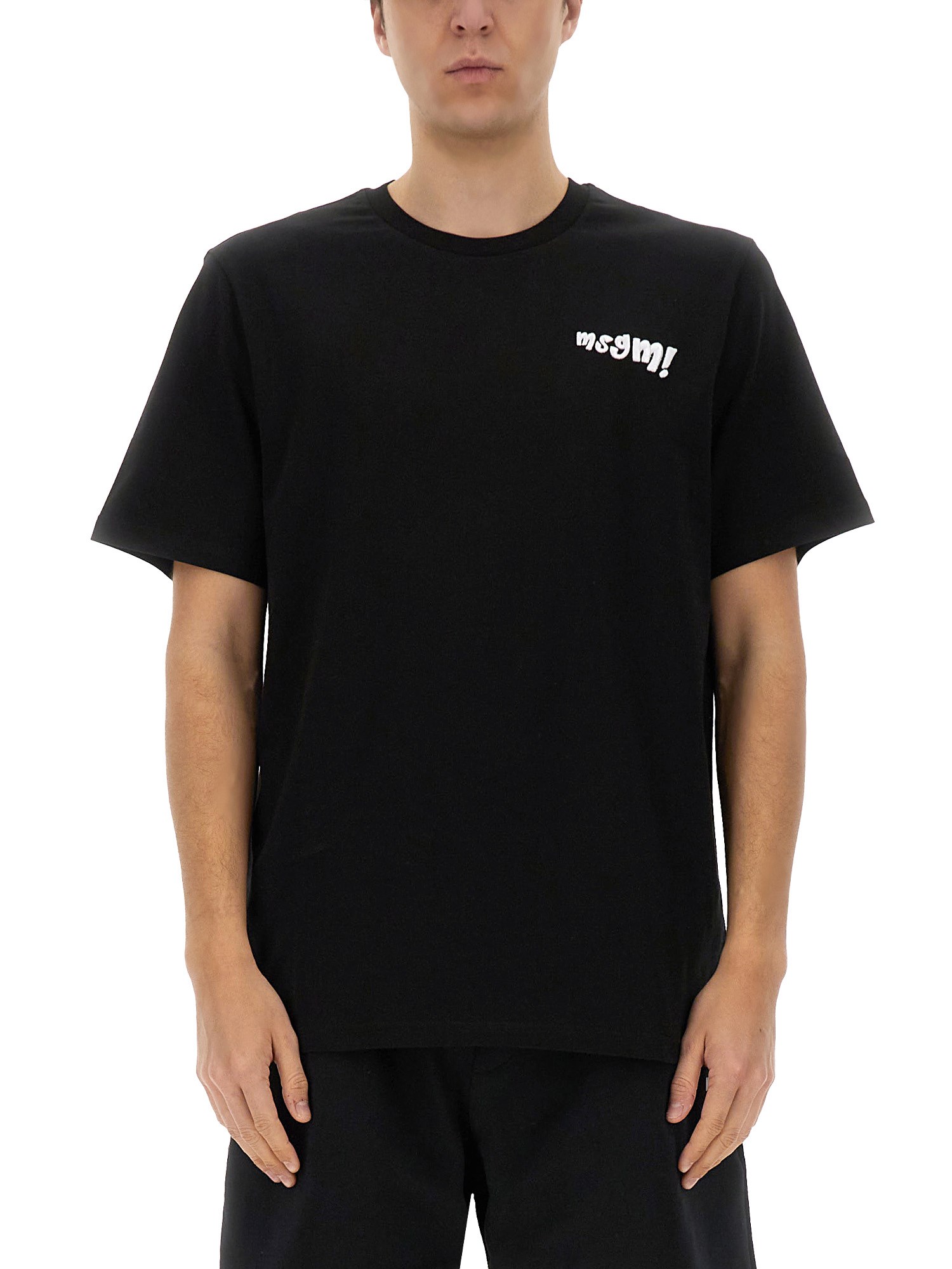 Msgm Slogan-print Cotton T-shirt In Black