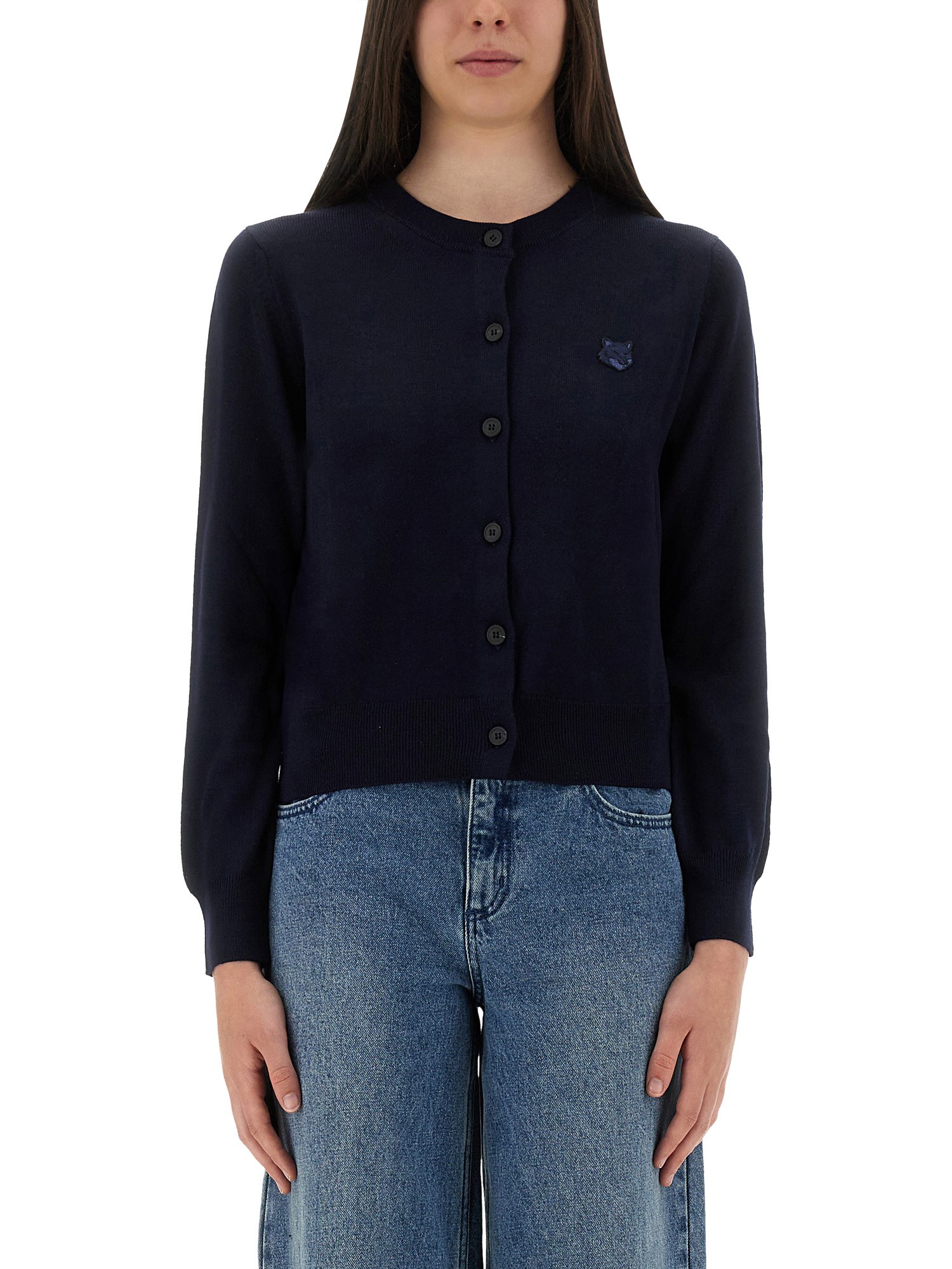 Maison Kitsuné Merino Wool Cardigan With Embroidered Fox Patch