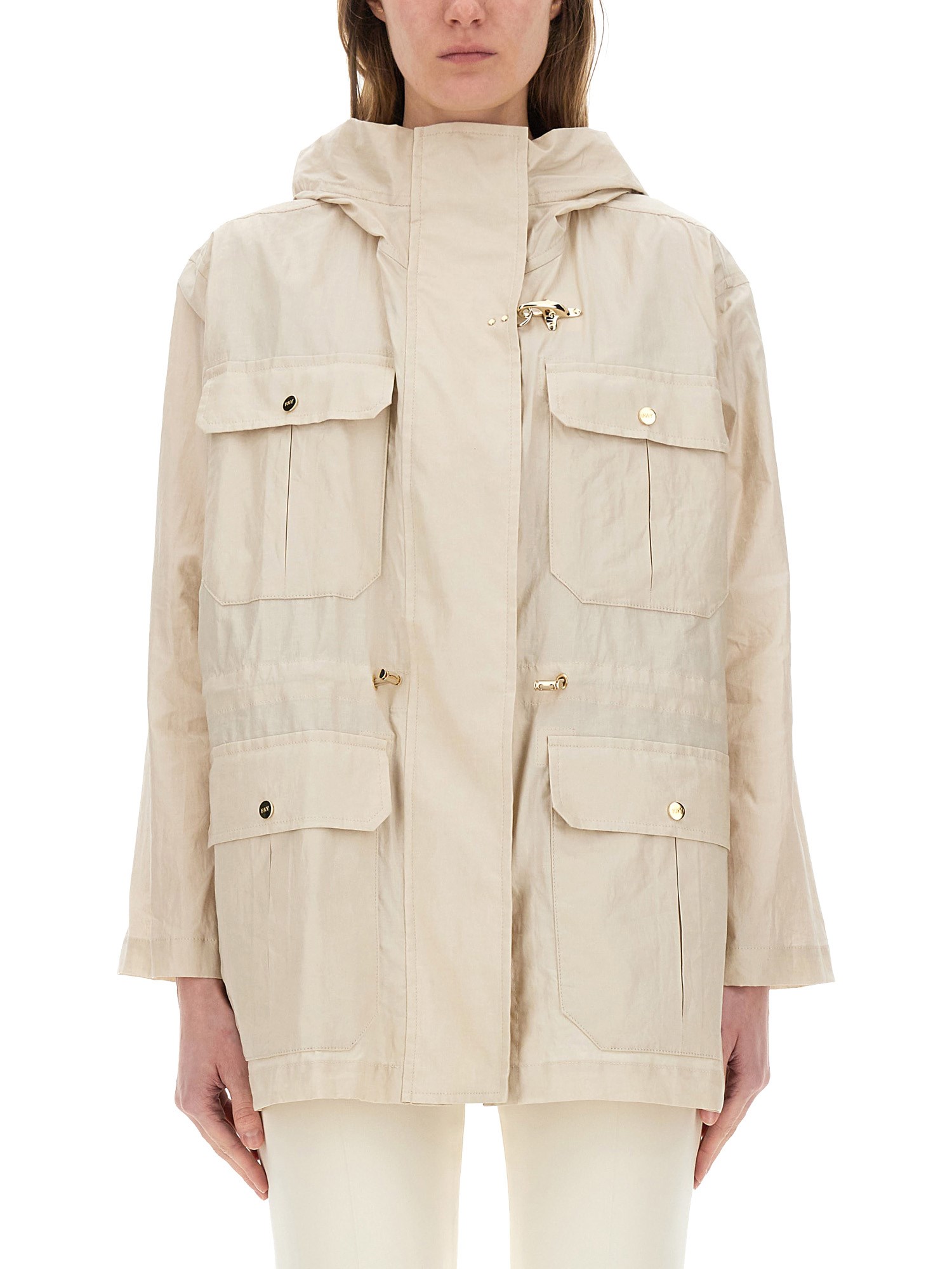 Fay Linen And Cotton Blend Parka Coat In Beige