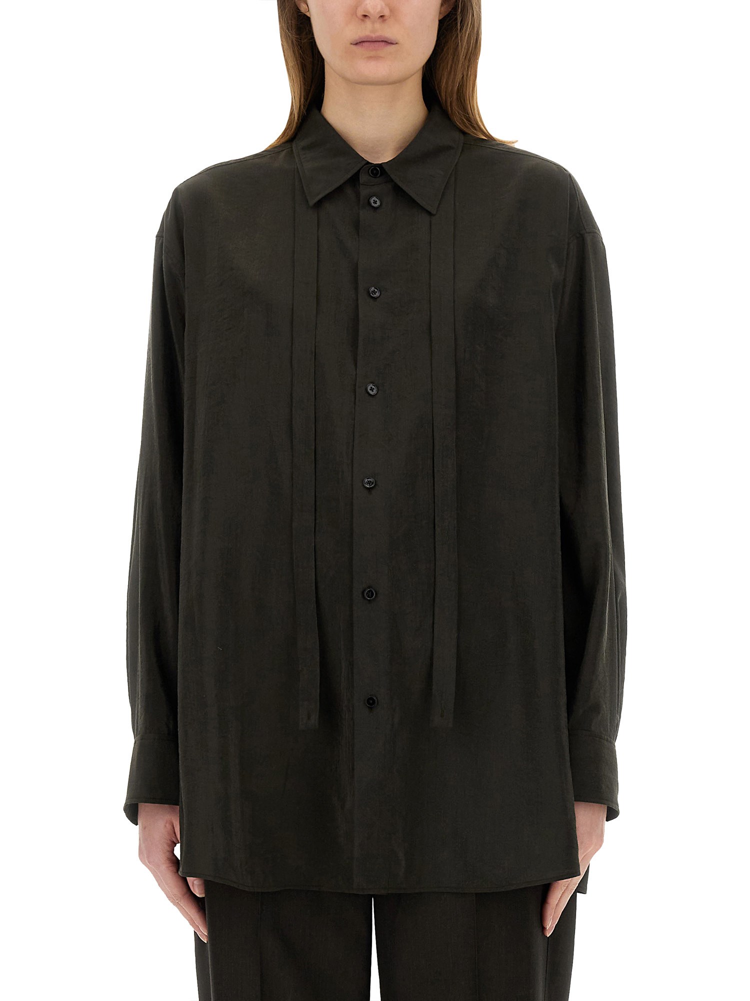 Lemaire Long-sleeved Shirt With Tie In Brown