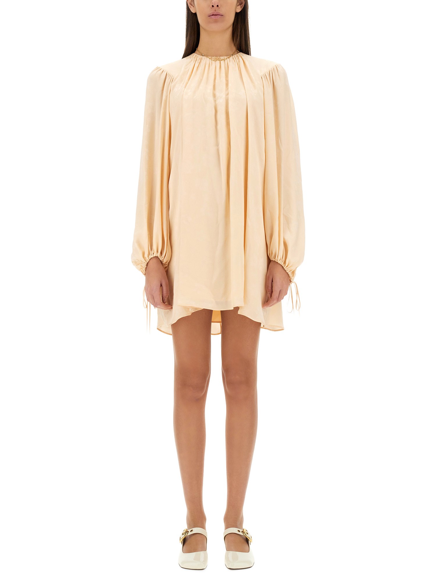 Chloé Chloe Gathered Floral Silk Jacquard Minidress In Neutral