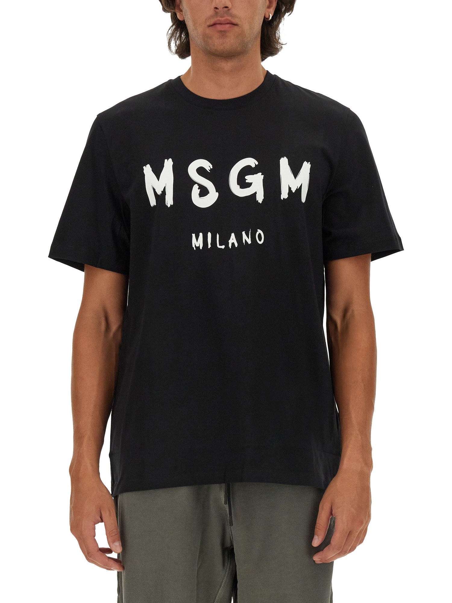 Msgm Cotton T-shirt With Front Printed Logo In Black