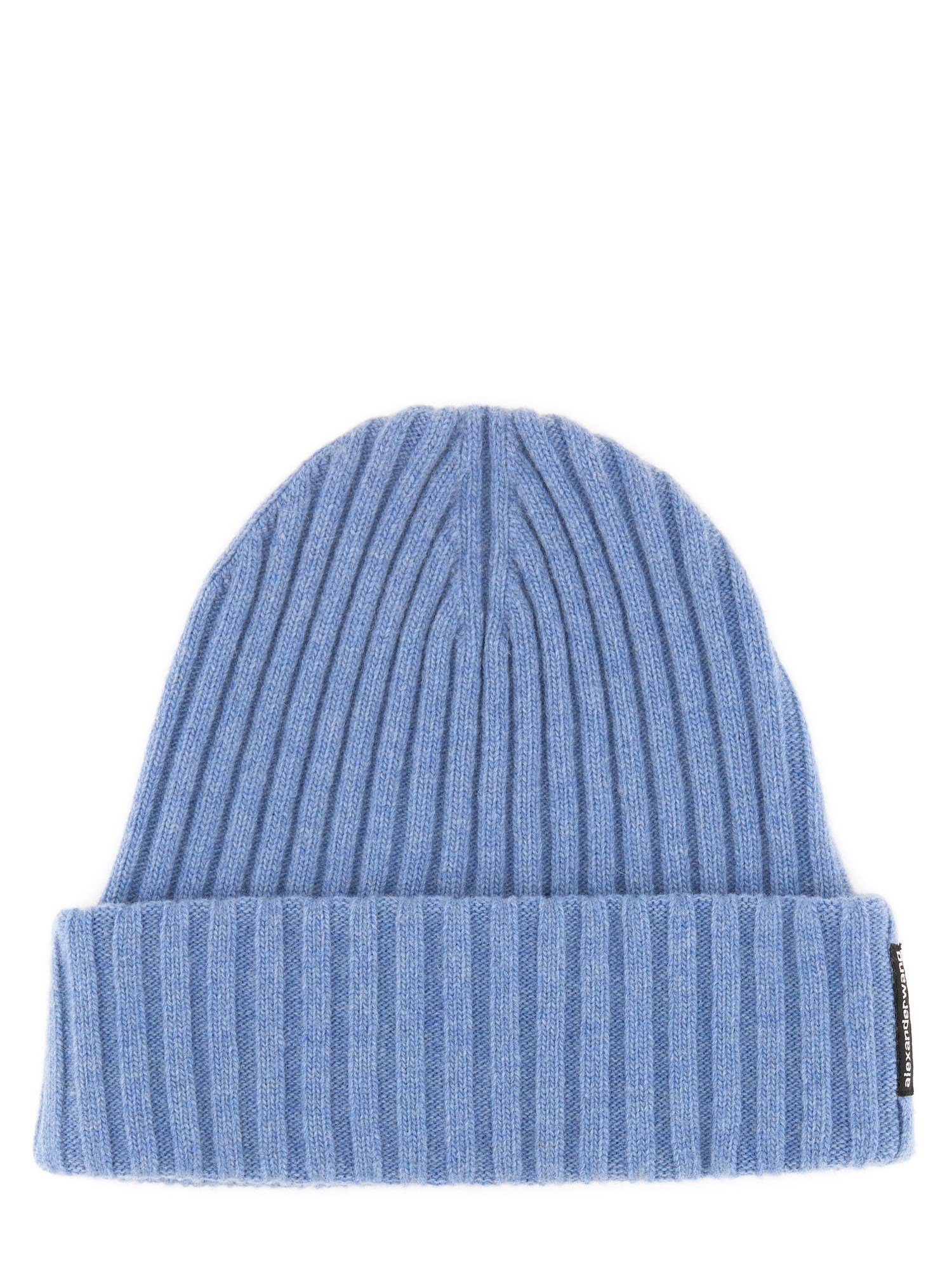 Alexander Wang Woolen Hat With Folded Cuff And Ribbed Texture In Baby Blue