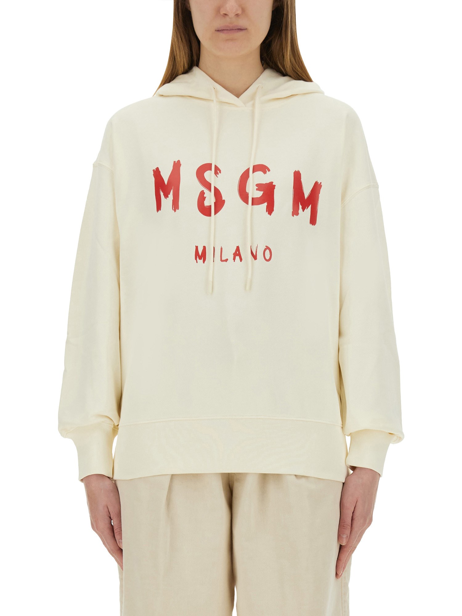 Msgm Relaxed-fit Sweatshirt With Brushed Logo In Ivory