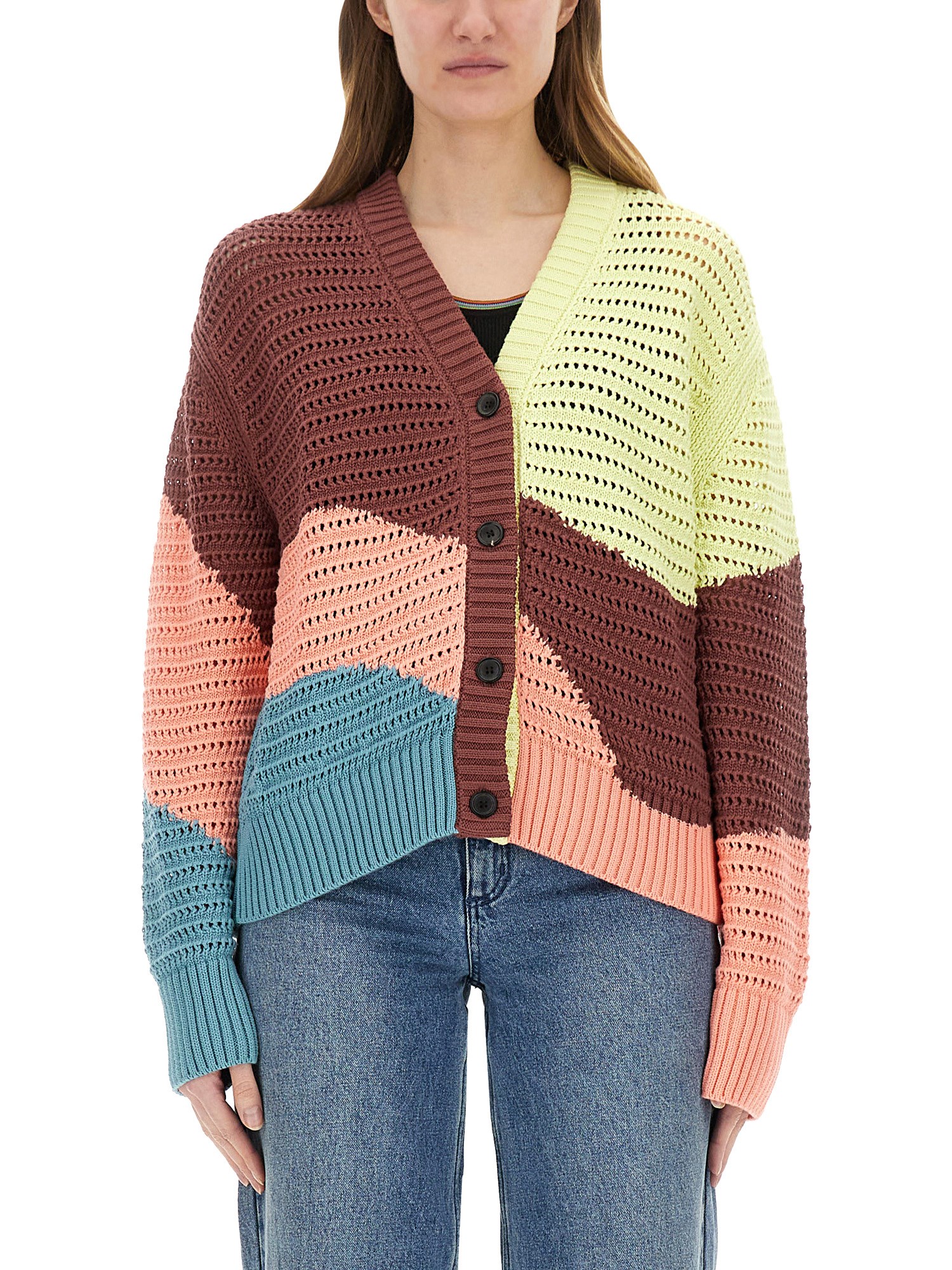 Ps By Paul Smith Ps Paul Smith Gradient Wave Knitted Cardigan In Multicolour
