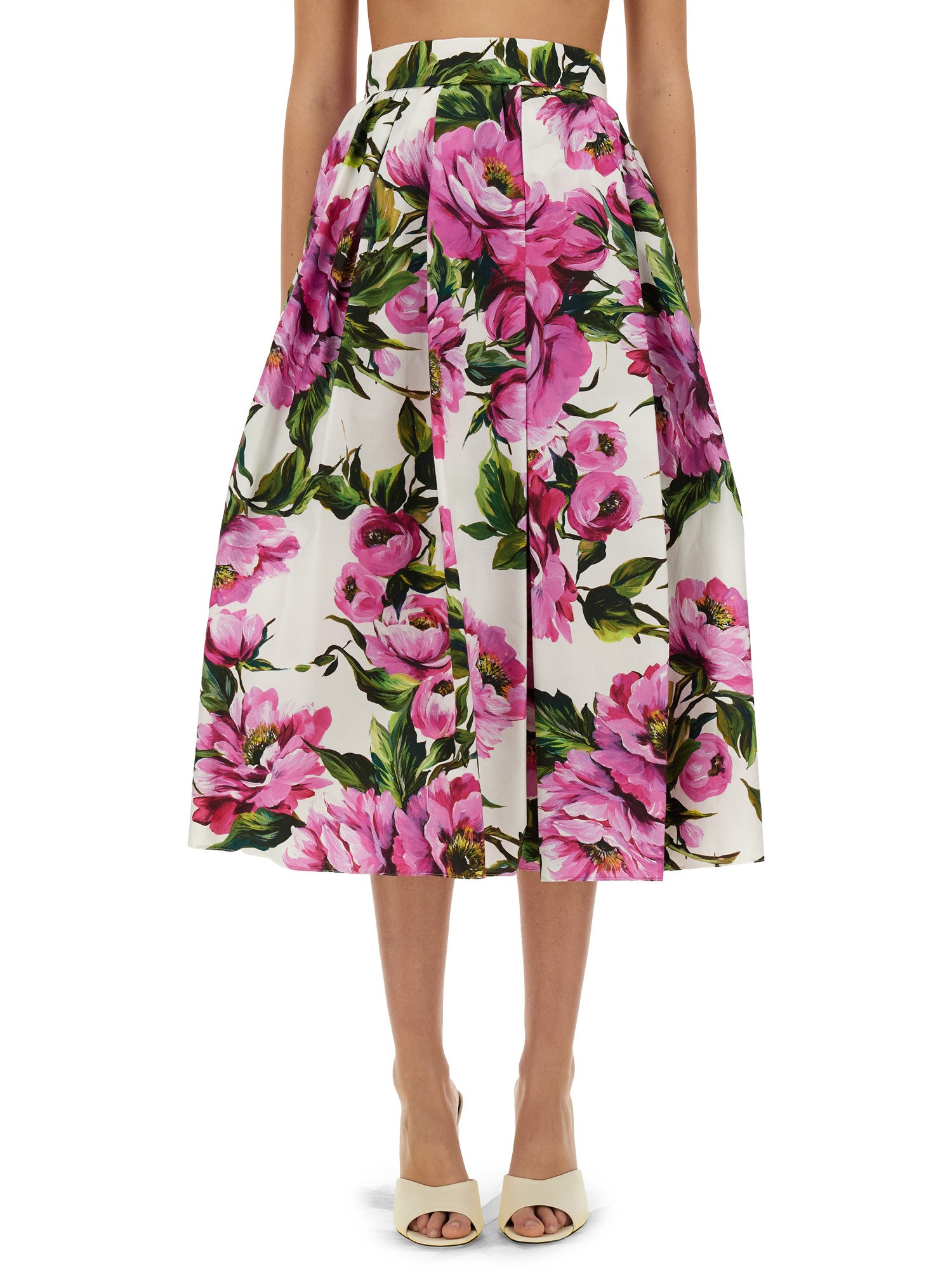 Dolce & Gabbana Womens Peonie Fuxia F.bco Floral-print Cotton Midi Skirt In Pink