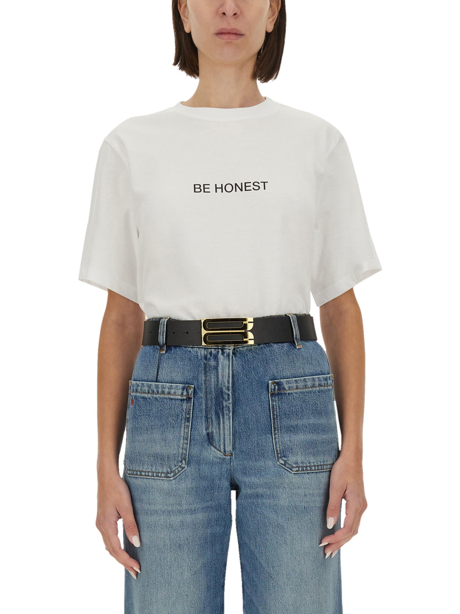 Victoria Beckham Womens White Logo-print Regular-fit Organic-cotton Jersey T-shirt Xl In White