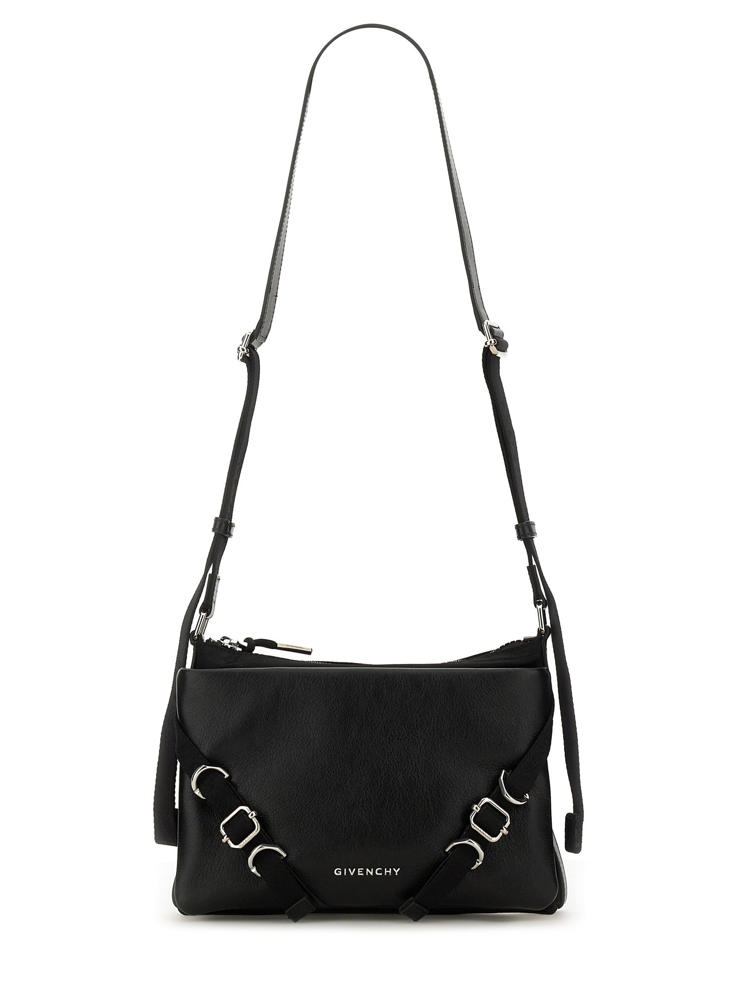 Givenchy Voyou Skinny Crossbody Bag In Grained Leather And Nylon In Black
