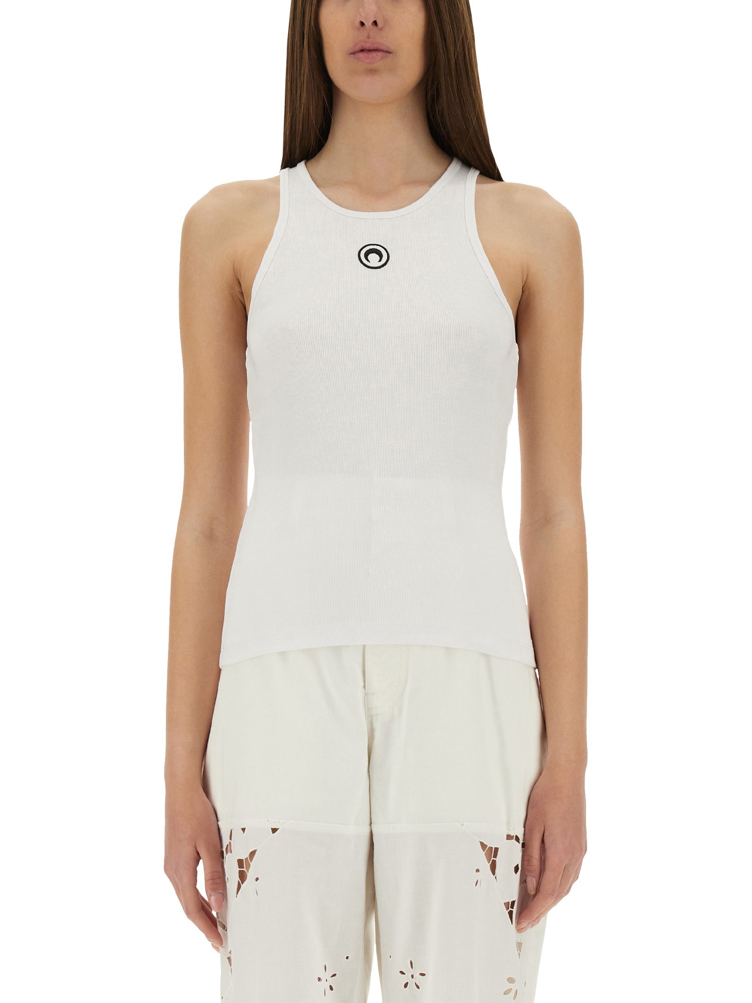 Marine Serre Moon Logo Ribbed Jersey Tabk Top Woman White
