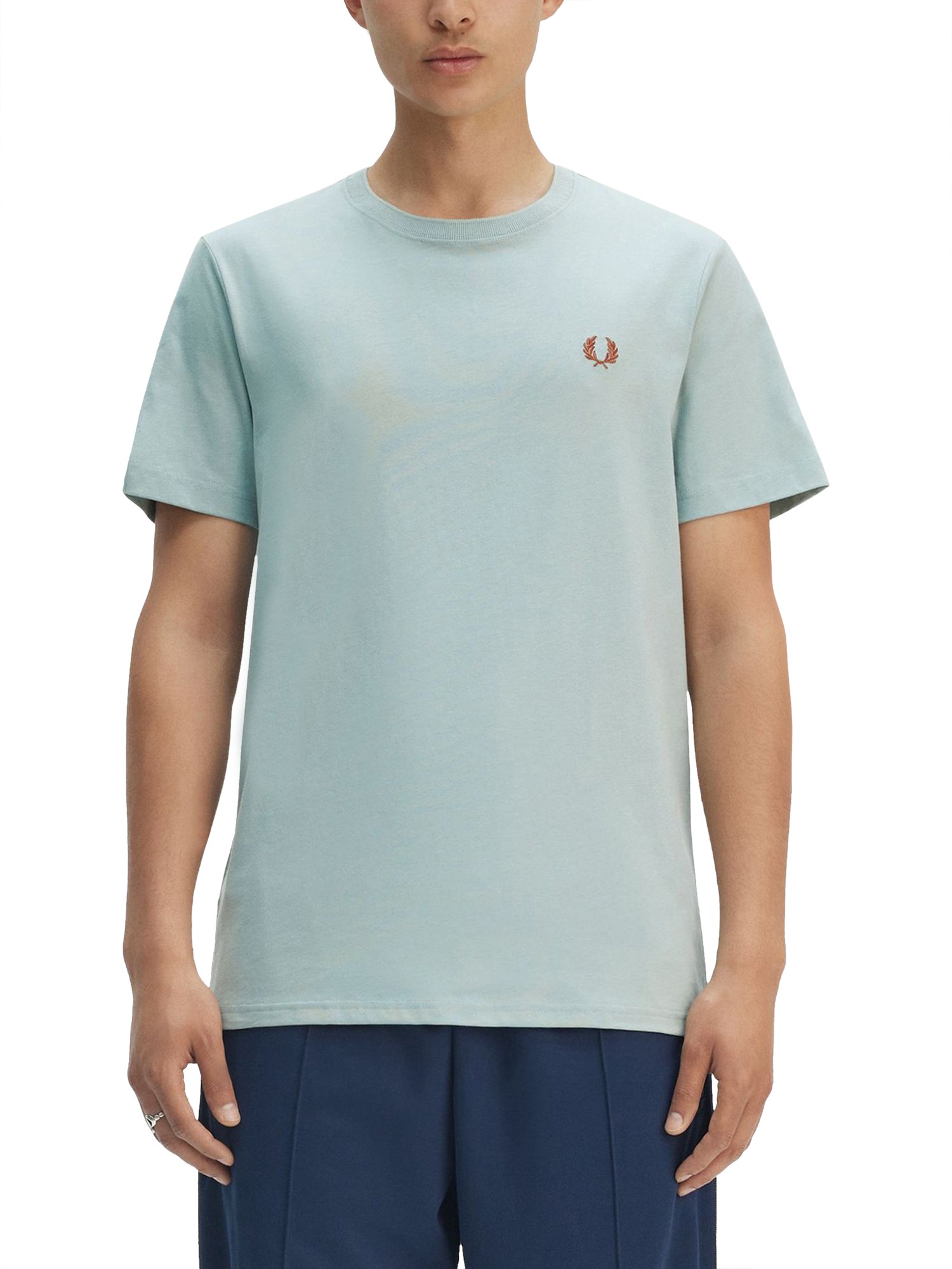 Fred Perry Logo-embroidered Cotton T-shirt In Baby Blue