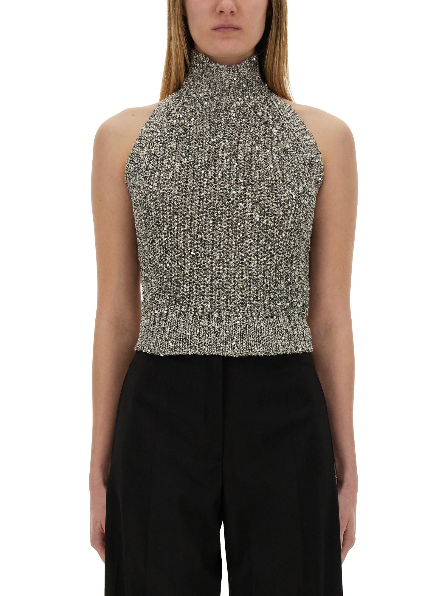 Alysi Sequined Tricot Top In Grey