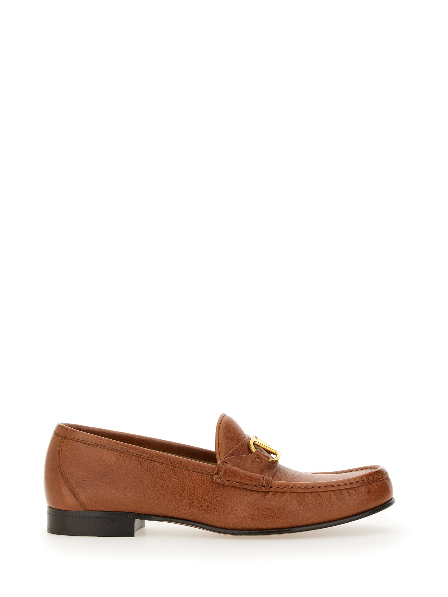 Valentino Vlogo Medallion Leather Loafers In Brown