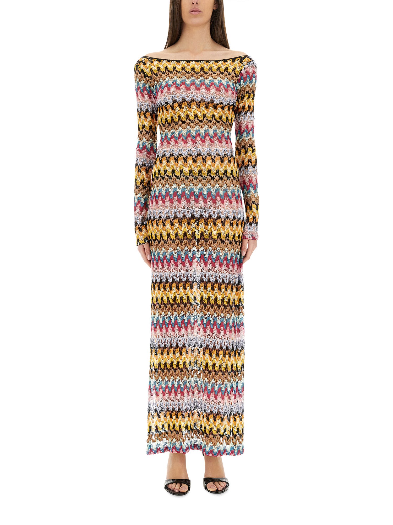 Missoni Multicolor Long Dress With All-over Zig Zag Motif In Fabric Woman In Multicolour