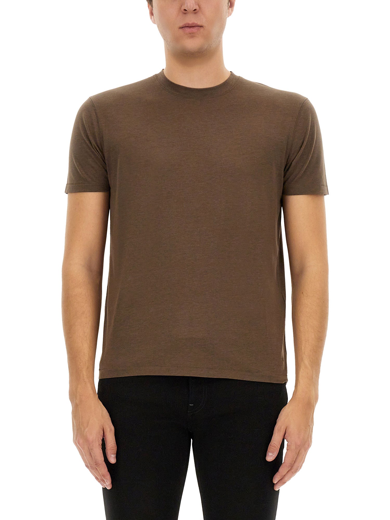 Tom Ford Regular Fit T-shirt In Lyocell And Cotton In Green