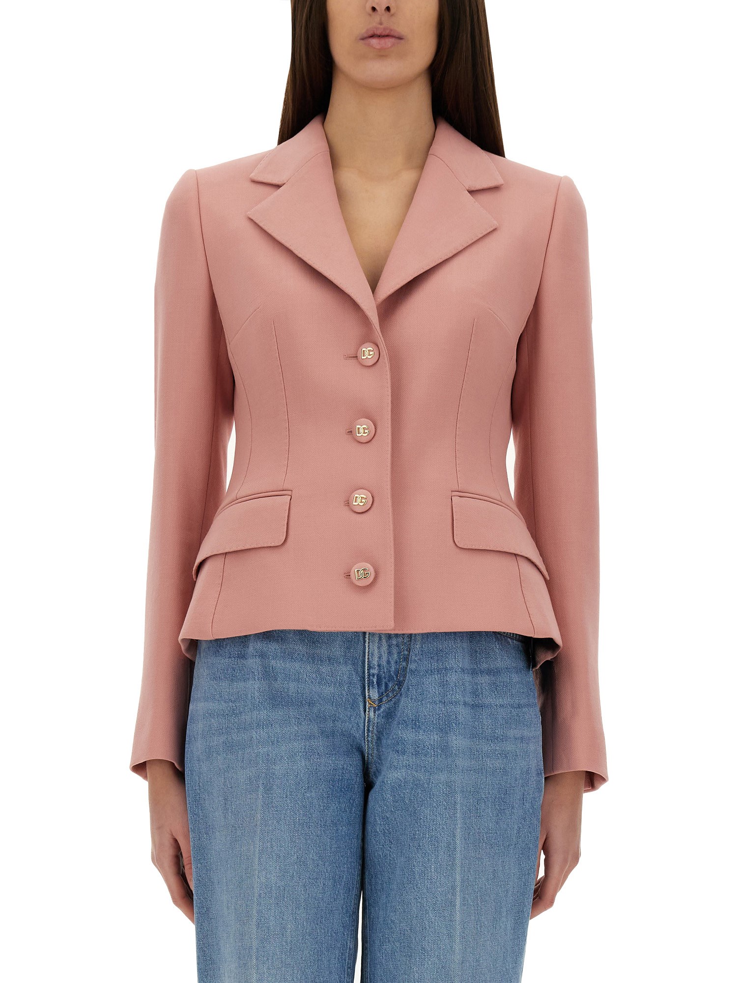 Dolce & Gabbana Single-breasted Pink Wool Jacket In Pink