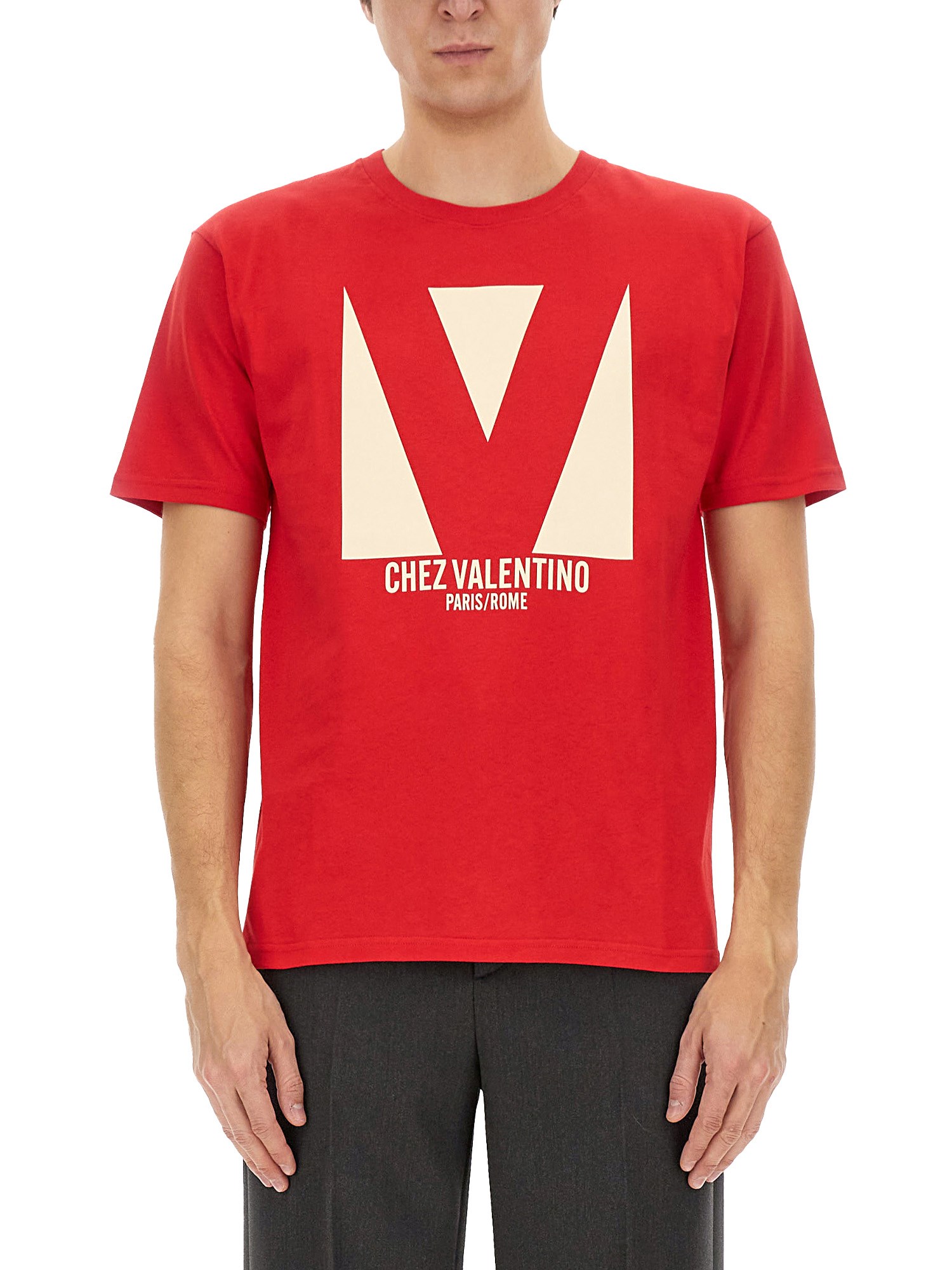 Valentino Crewneck Graphic Print T-shirt Logo In Red