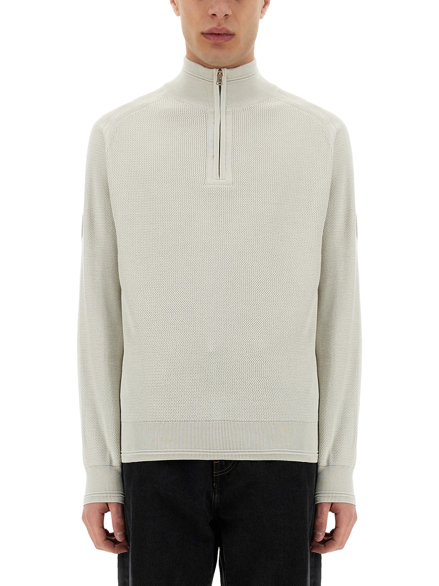 Belstaff Zip Sweater Textured Knit In Beige