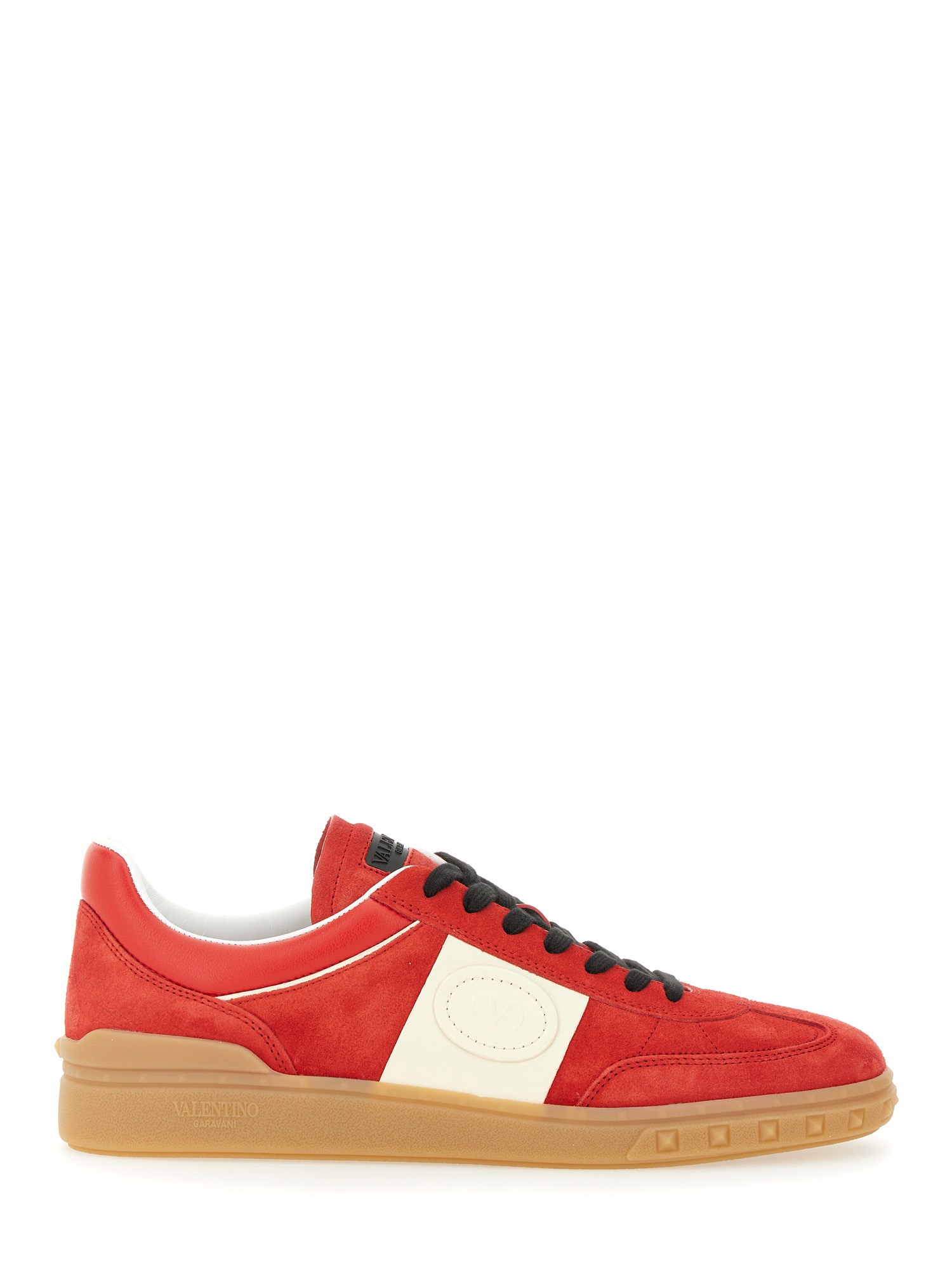 Valentino Garavani Upvillage Low Top Trainer In Split Leather And Calfskin Nappa Leather In Red