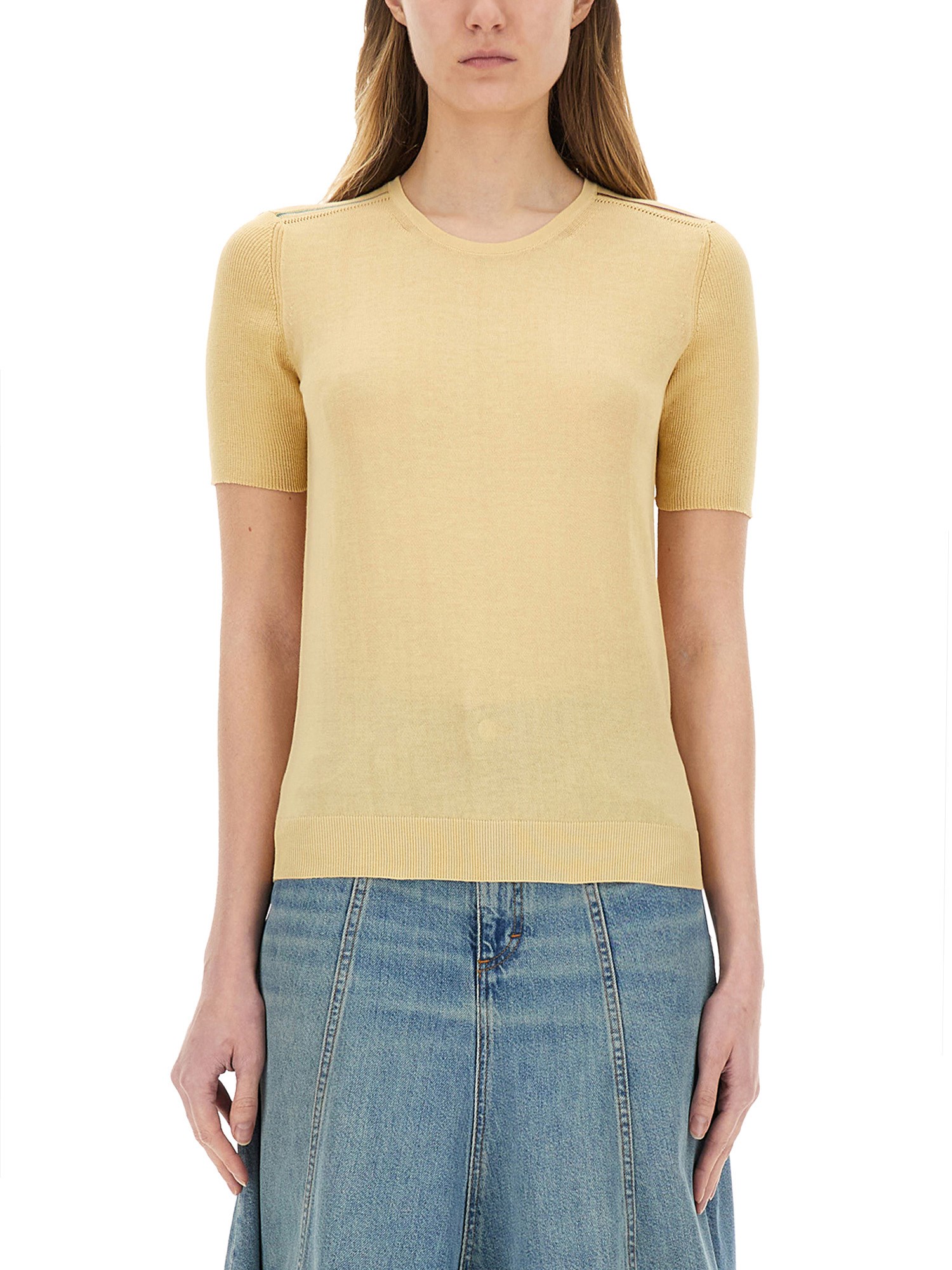 Paul Smith Womens Knitted Short Sleeves Top Crewneck In Yellow
