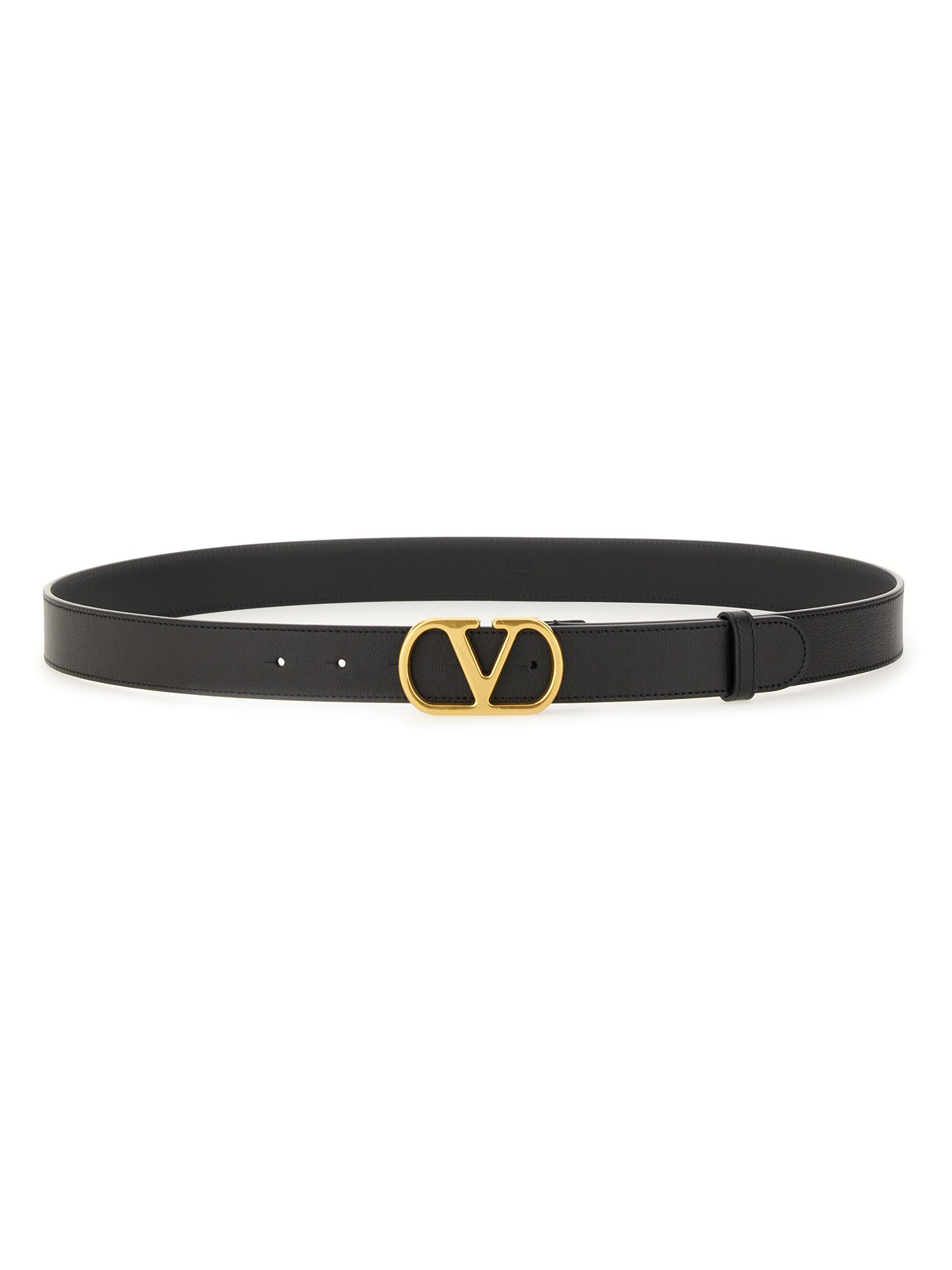 Valentino Garavani Elegant Black Leather Belt With Gold Buckle 30 Mm