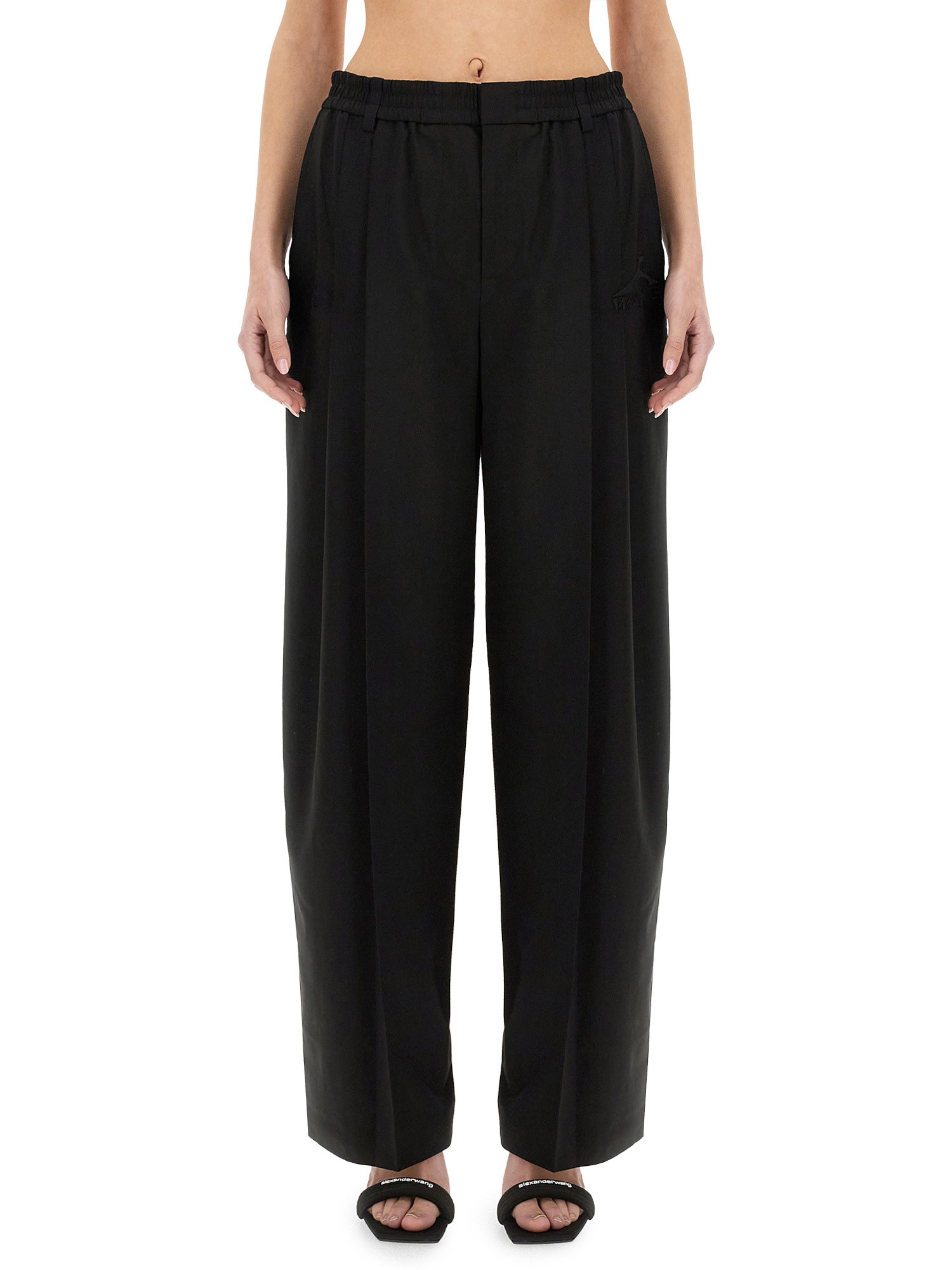 Alexander Wang Arched Leg Wool Pants With Tailored Silhouette In Black