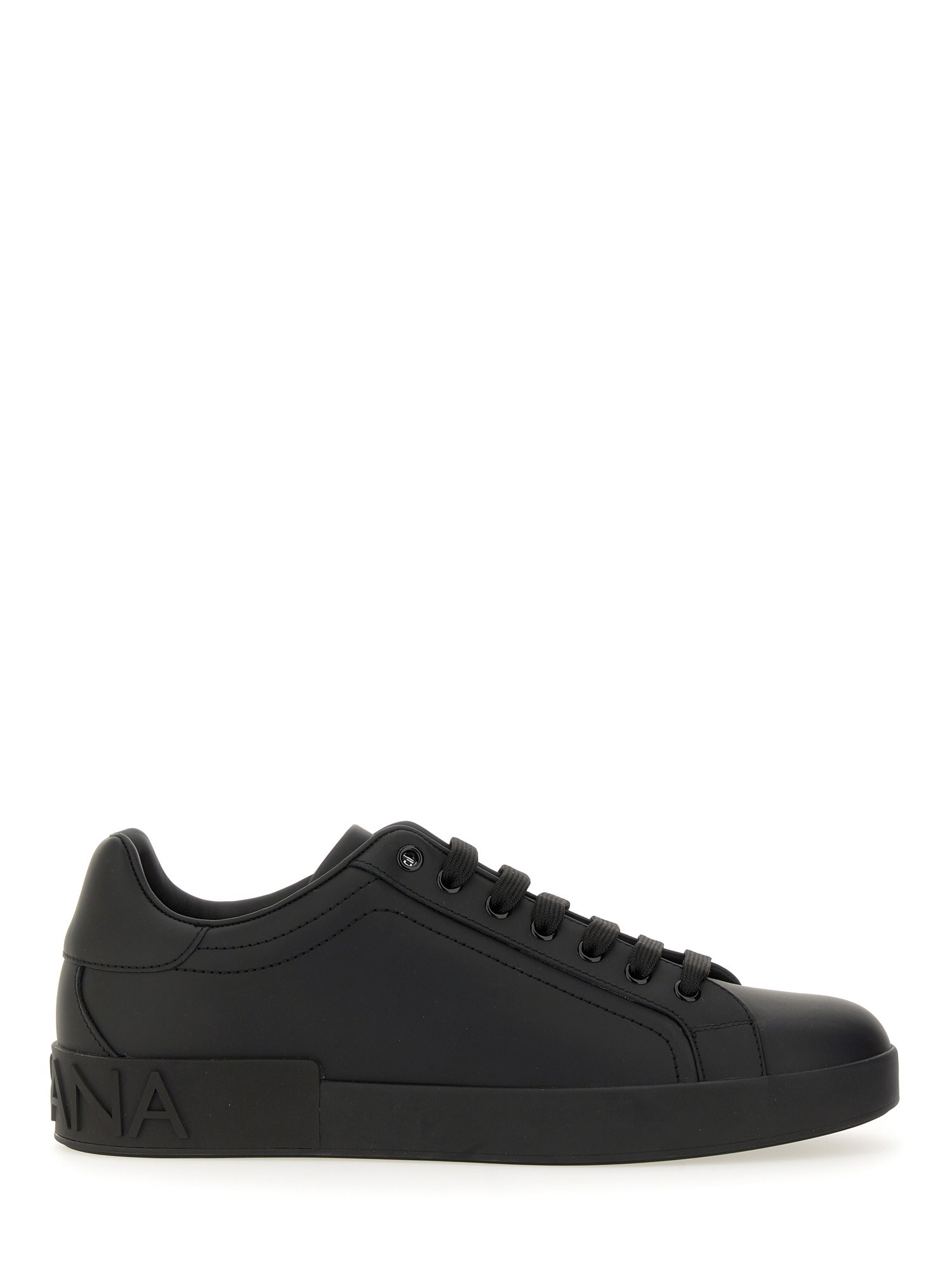 Dolce & Gabbana 'portofino' Black Low Top Sneakers With Logo Lettering Detail In White