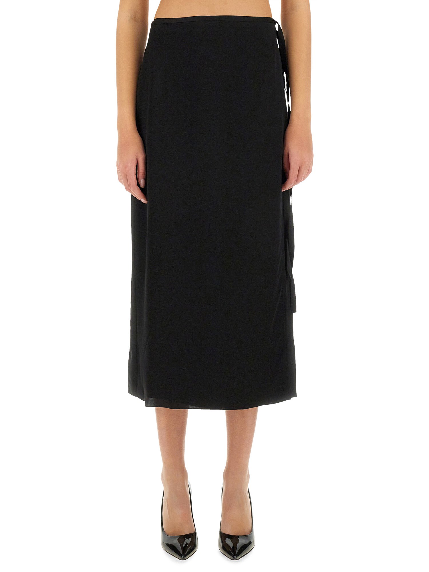 Theory Trouser Linen Midi Skirt In Black