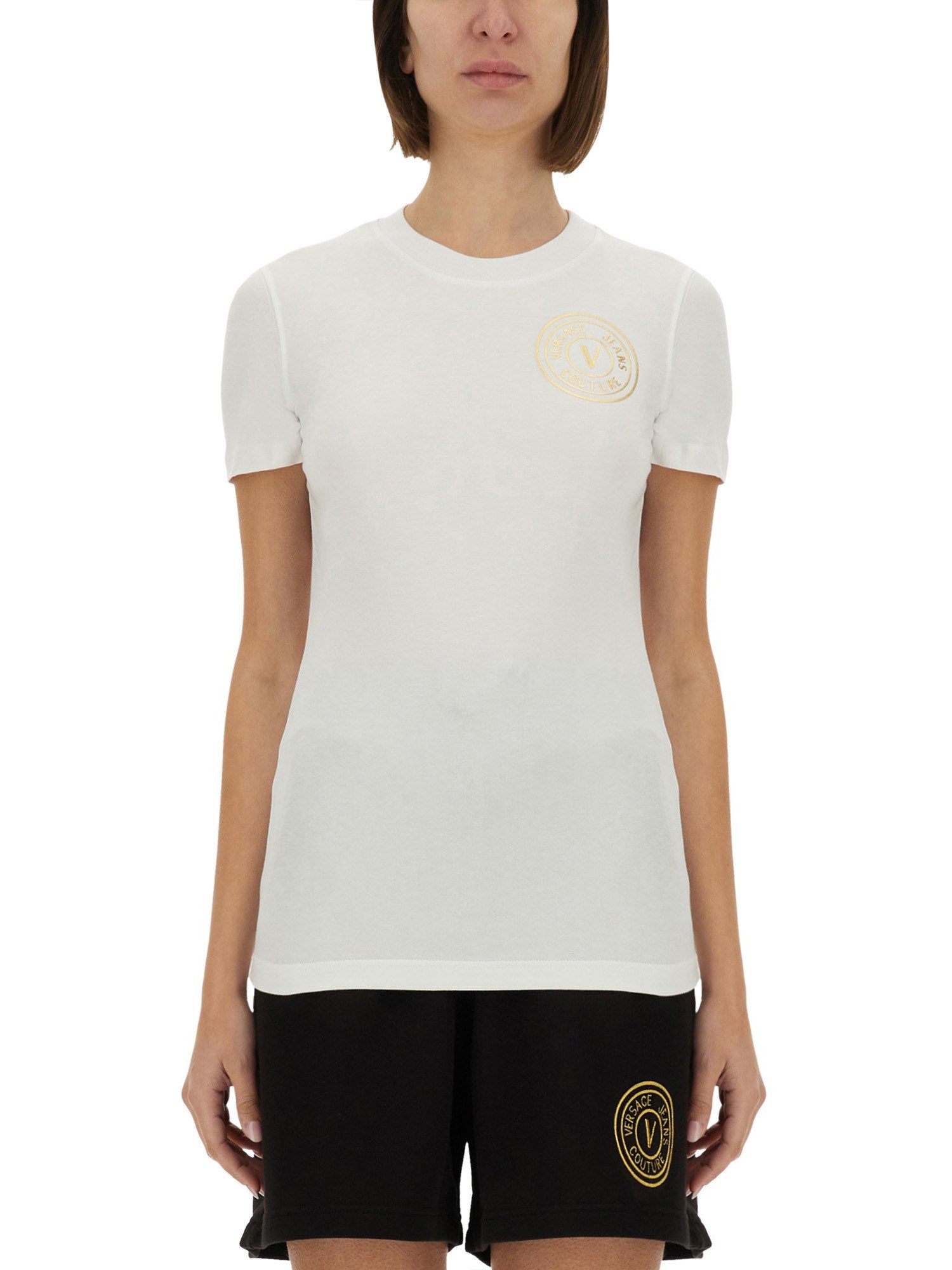 Shop Versace Jeans Couture "v-emblem" Logo T-shirt In White