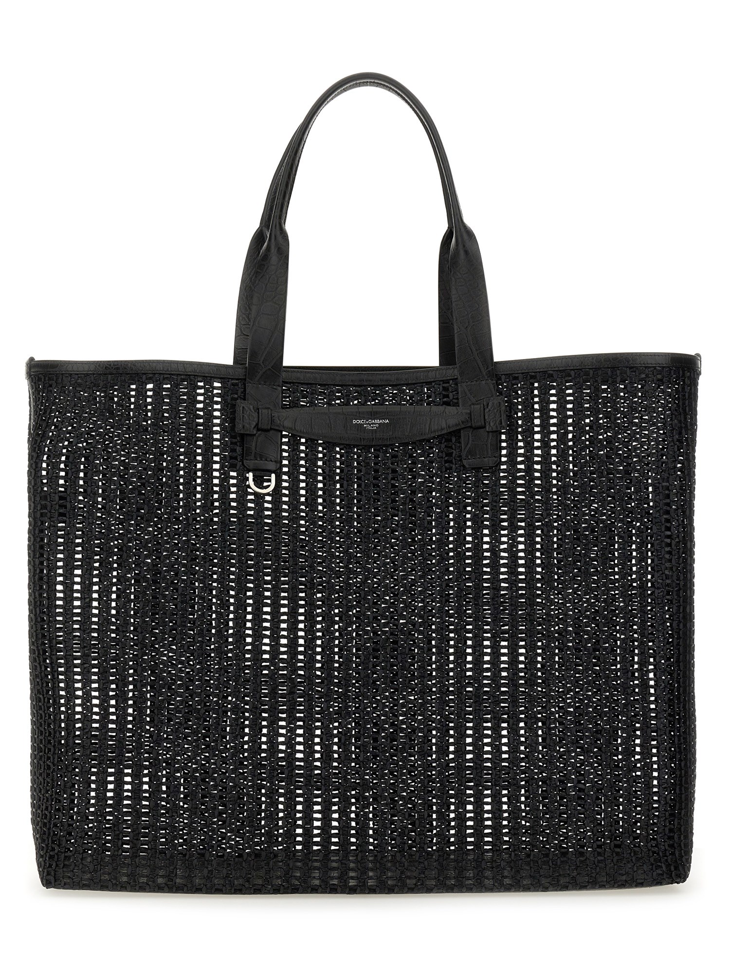 Dolce & Gabbana Leather Intreccio Shopper Bag In Black