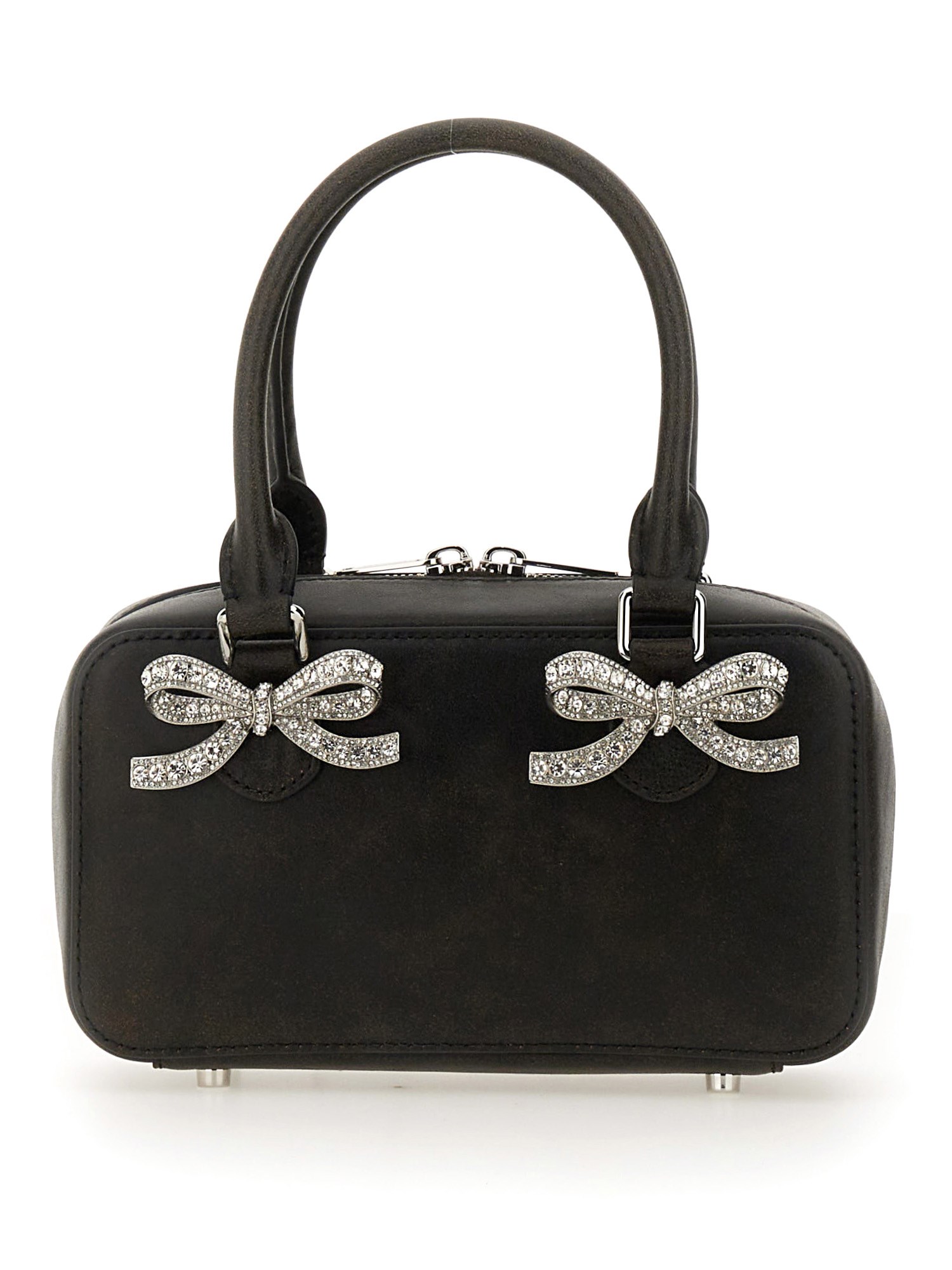Self-portrait Distressed Black Mini Tote Bag In Black