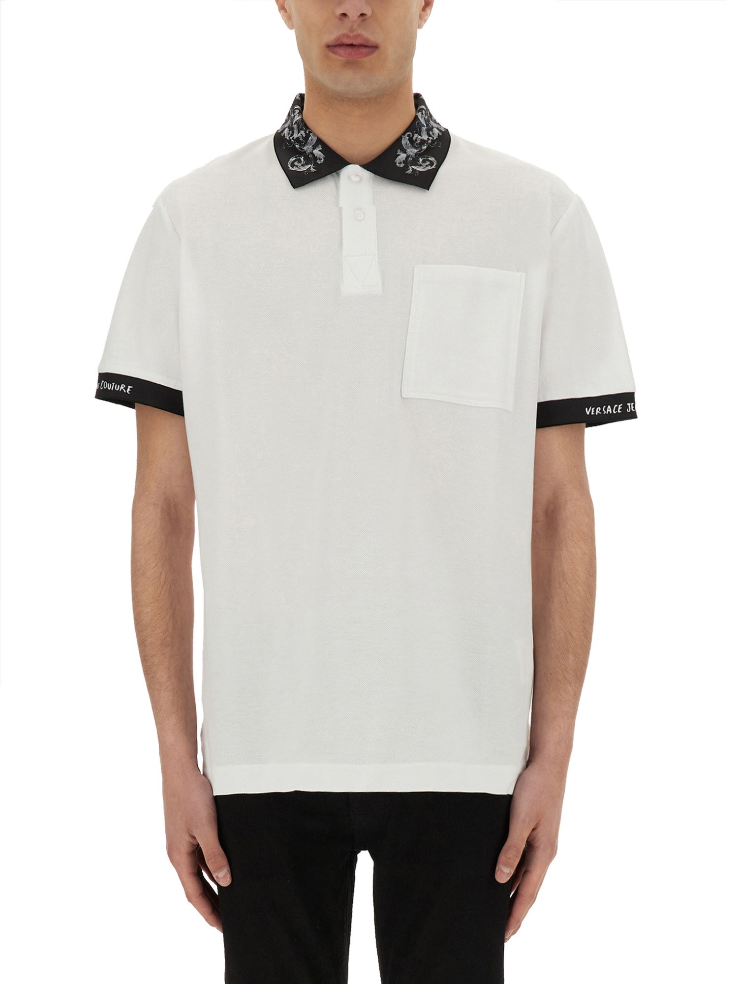 VERSACE JEANS COUTURE POLO SHIRT WITH BAROQUE OUTLINE COLLAR 