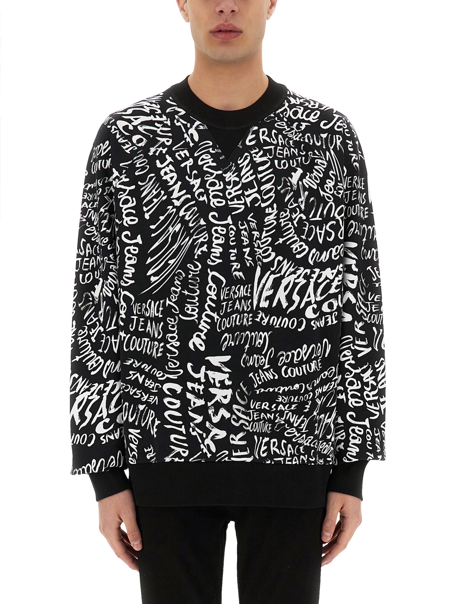 Shop Versace Jeans Couture Sweatshirt With Logomania Print In Black
