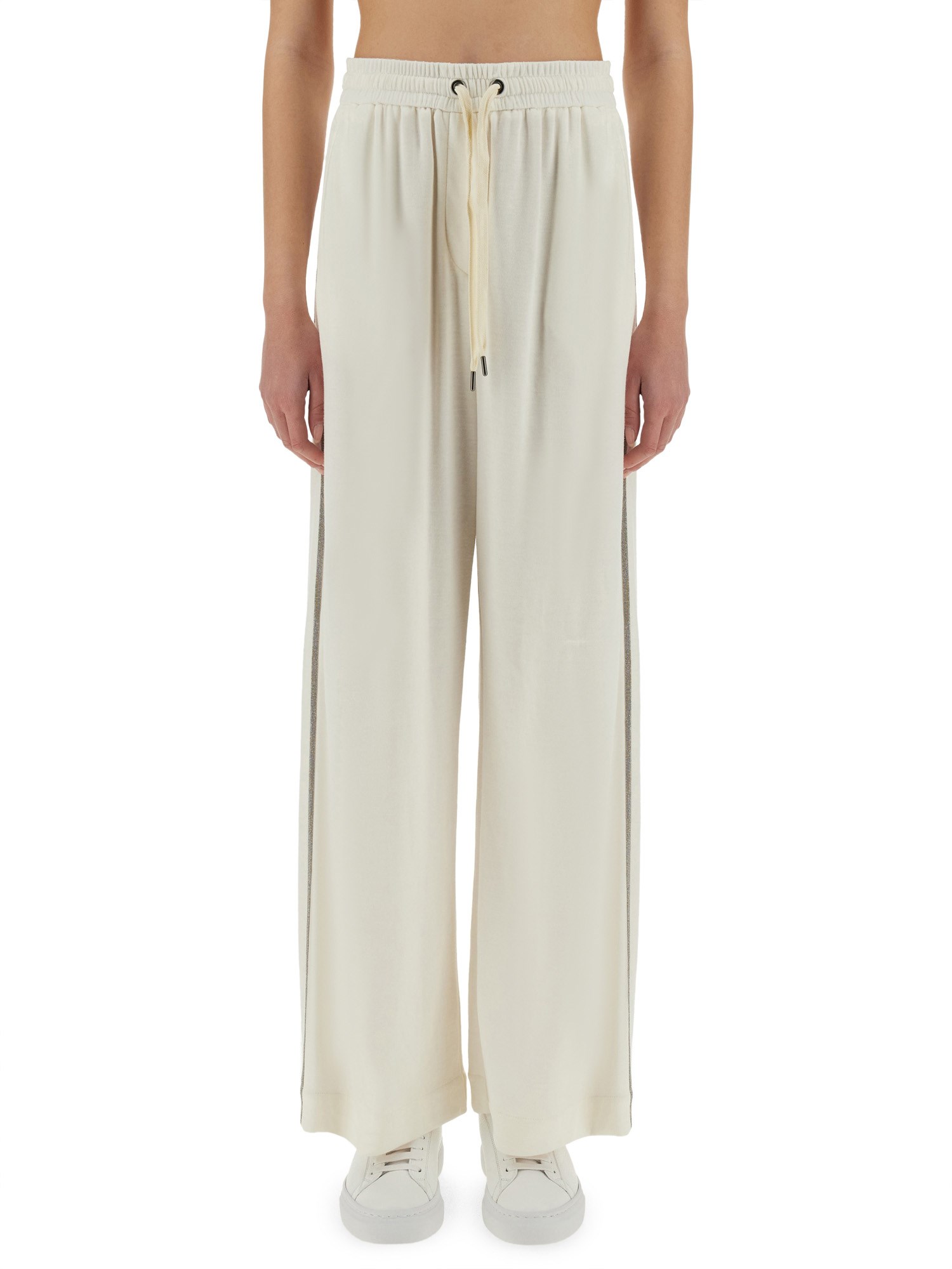 Brunello Cucinelli Wide-fit Track Pants With Elegant Side Detailing In Ivory