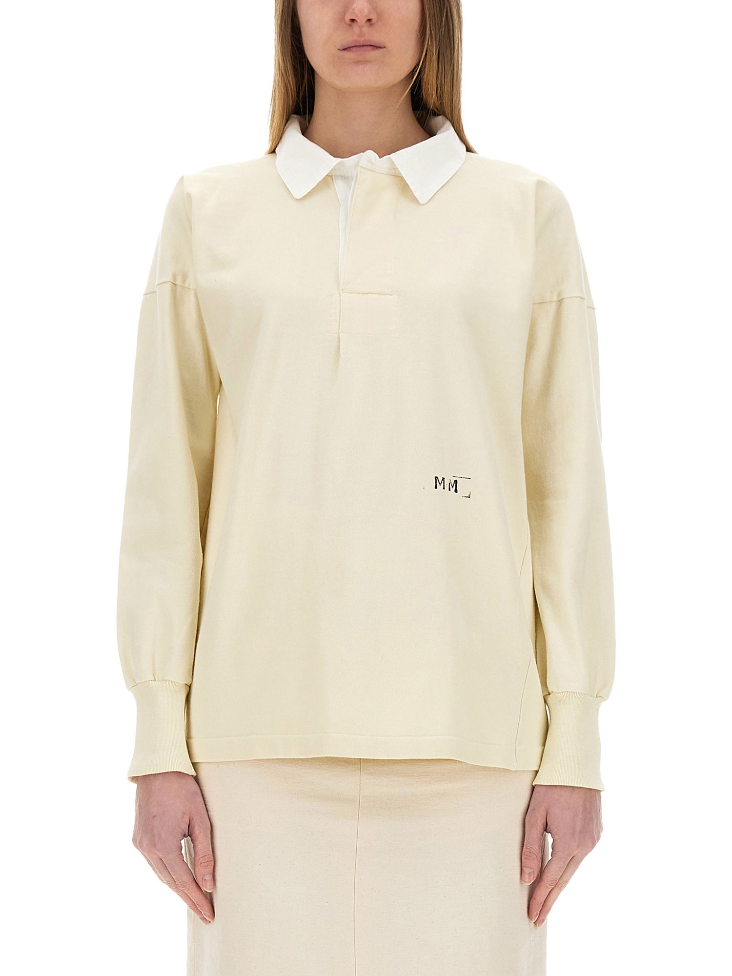Maison Margiela Polo Shirt With Print In Ivory