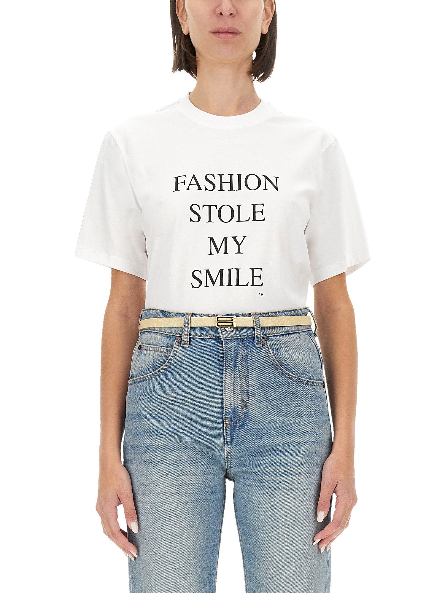 Victoria Beckham White T-shirt With Slogan Lettering On The Front In Cotton Woman In White